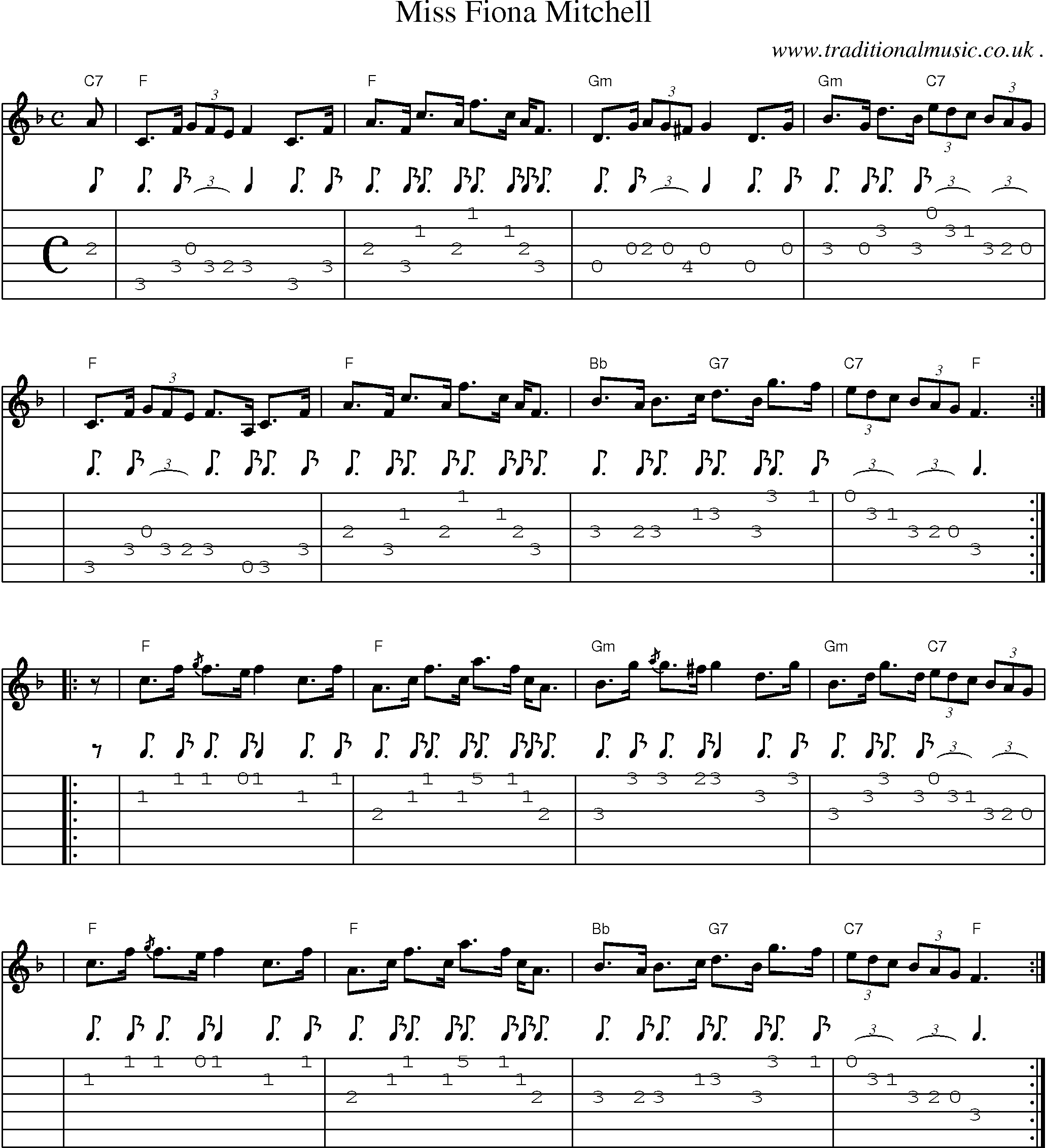 Sheet-music  score, Chords and Guitar Tabs for Miss Fiona Mitchell