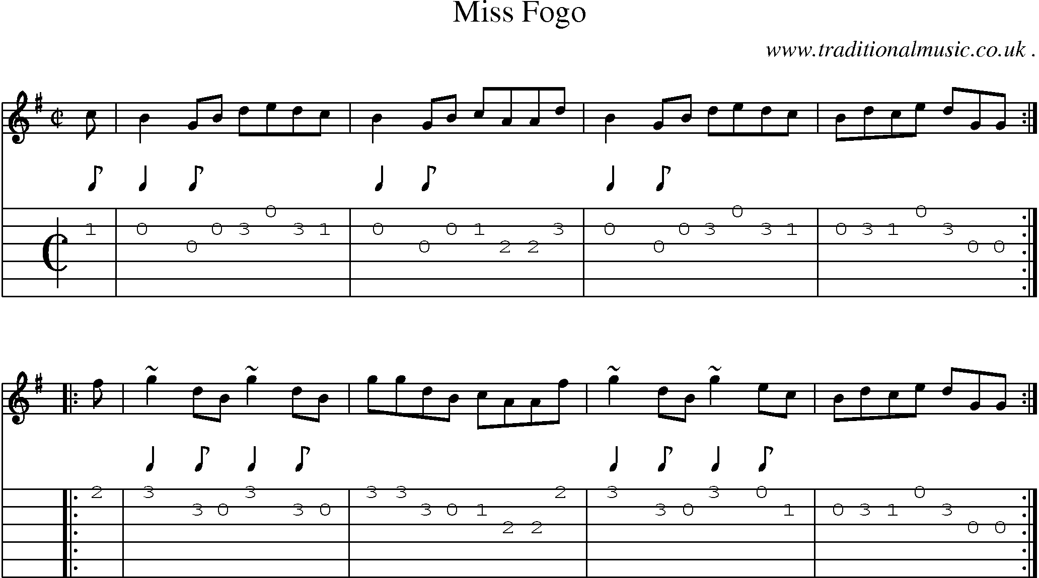 Sheet-music  score, Chords and Guitar Tabs for Miss Fogo