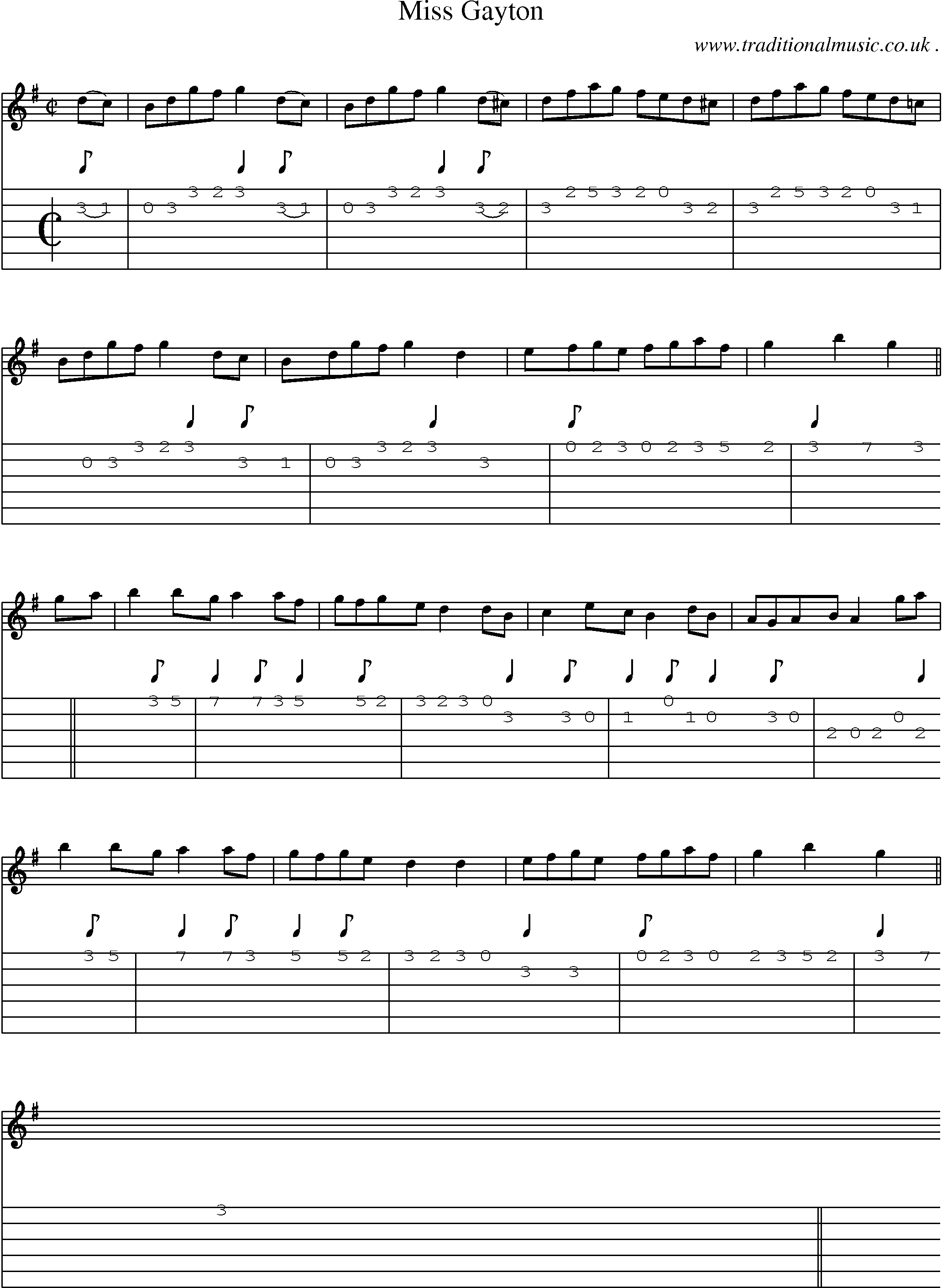 Sheet-music  score, Chords and Guitar Tabs for Miss Gayton