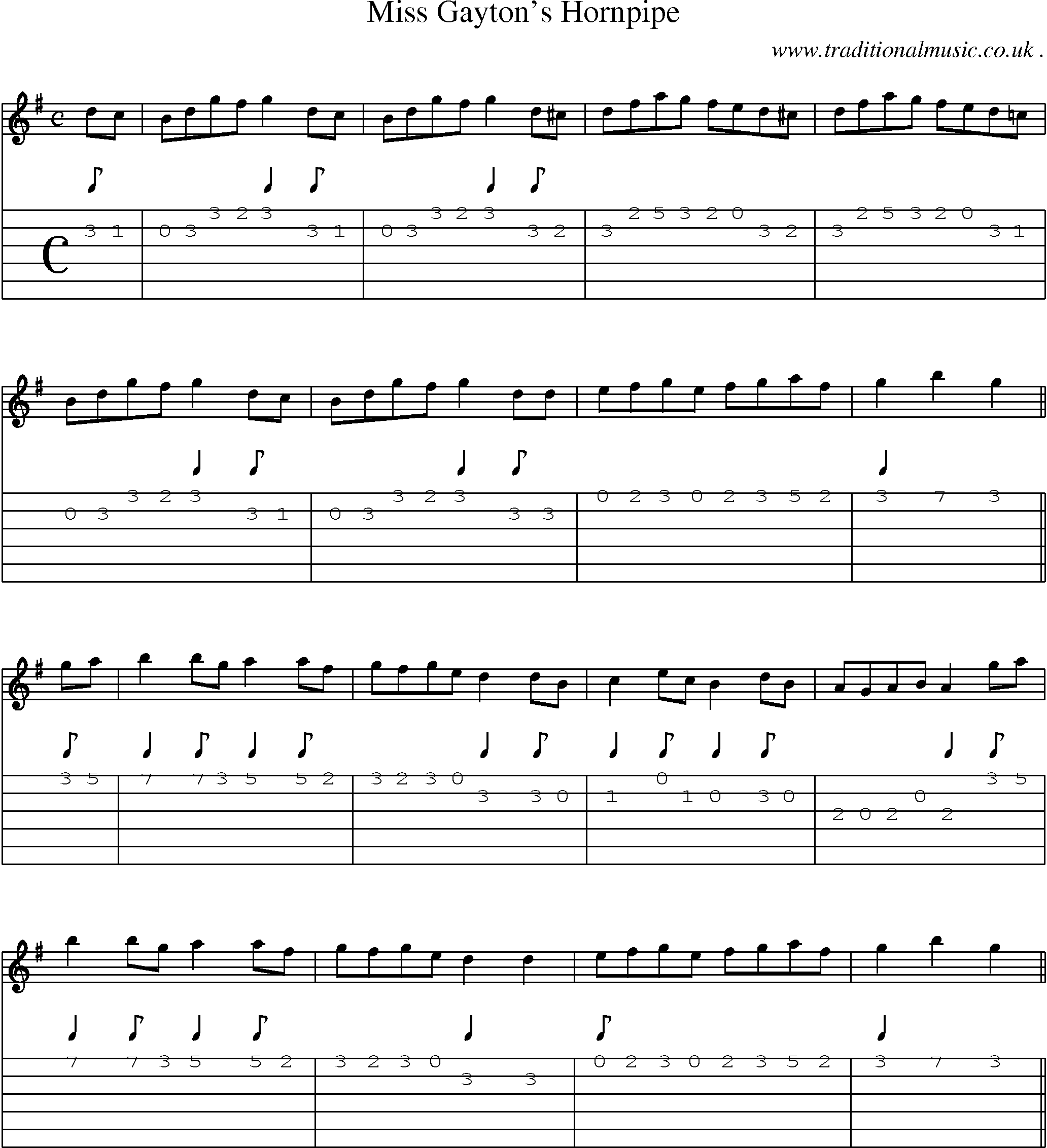Sheet-music  score, Chords and Guitar Tabs for Miss Gaytons Hornpipe