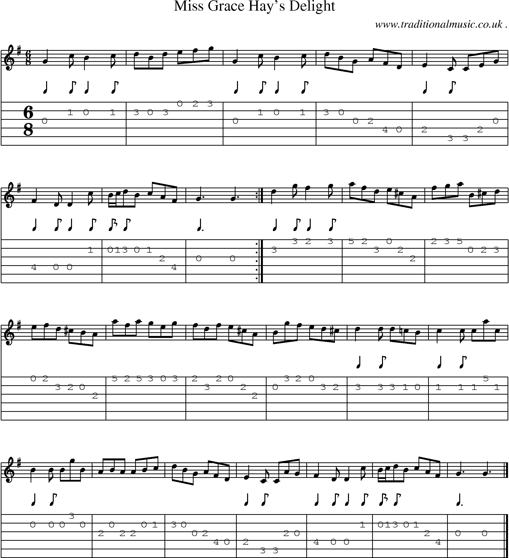 Sheet-music  score, Chords and Guitar Tabs for Miss Grace Hays Delight