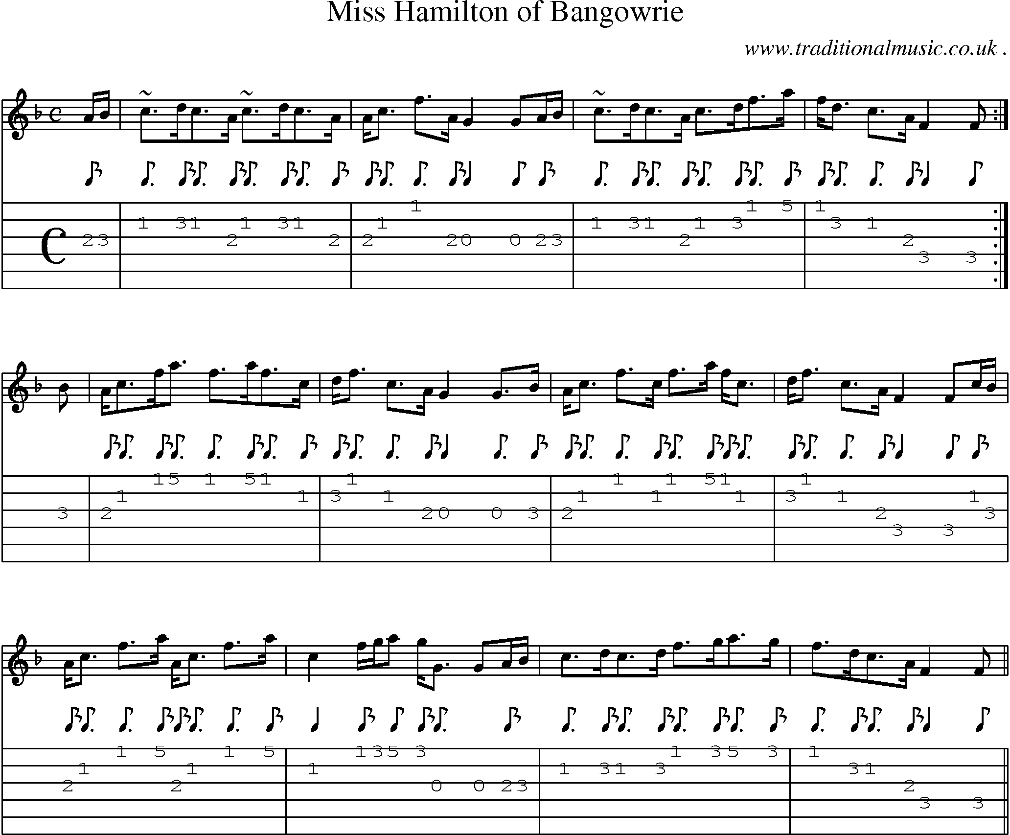 Sheet-music  score, Chords and Guitar Tabs for Miss Hamilton Of Bangowrie