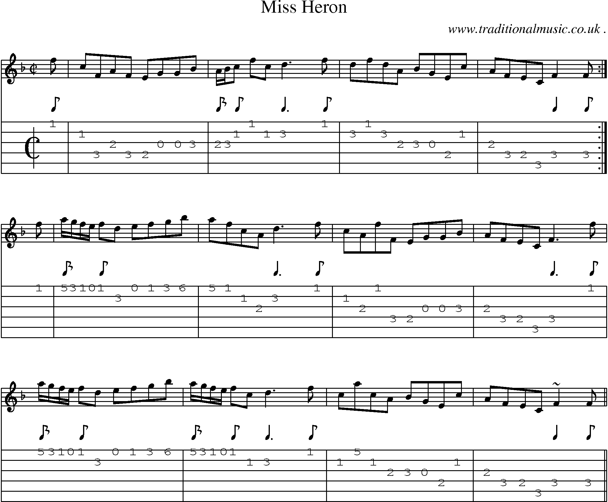 Sheet-music  score, Chords and Guitar Tabs for Miss Heron