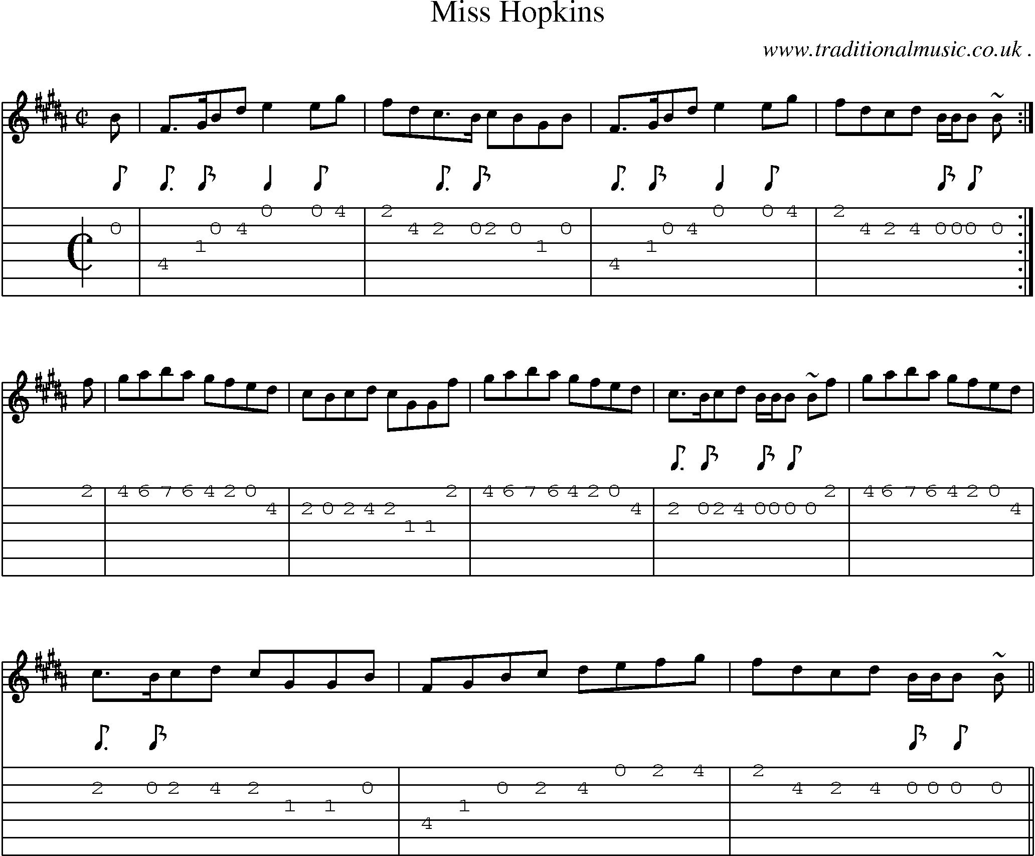 Sheet-music  score, Chords and Guitar Tabs for Miss Hopkins