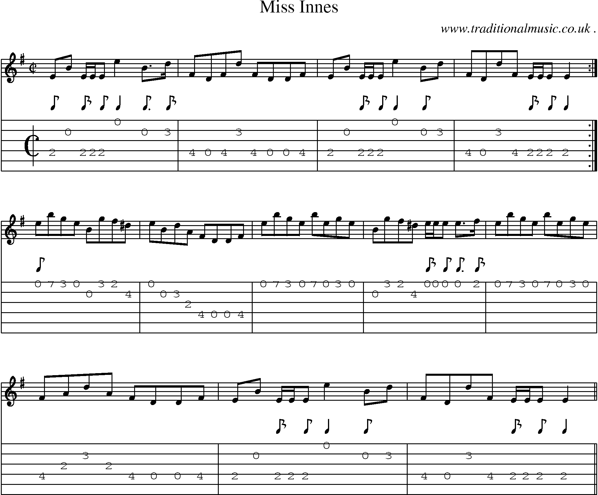 Sheet-music  score, Chords and Guitar Tabs for Miss Innes