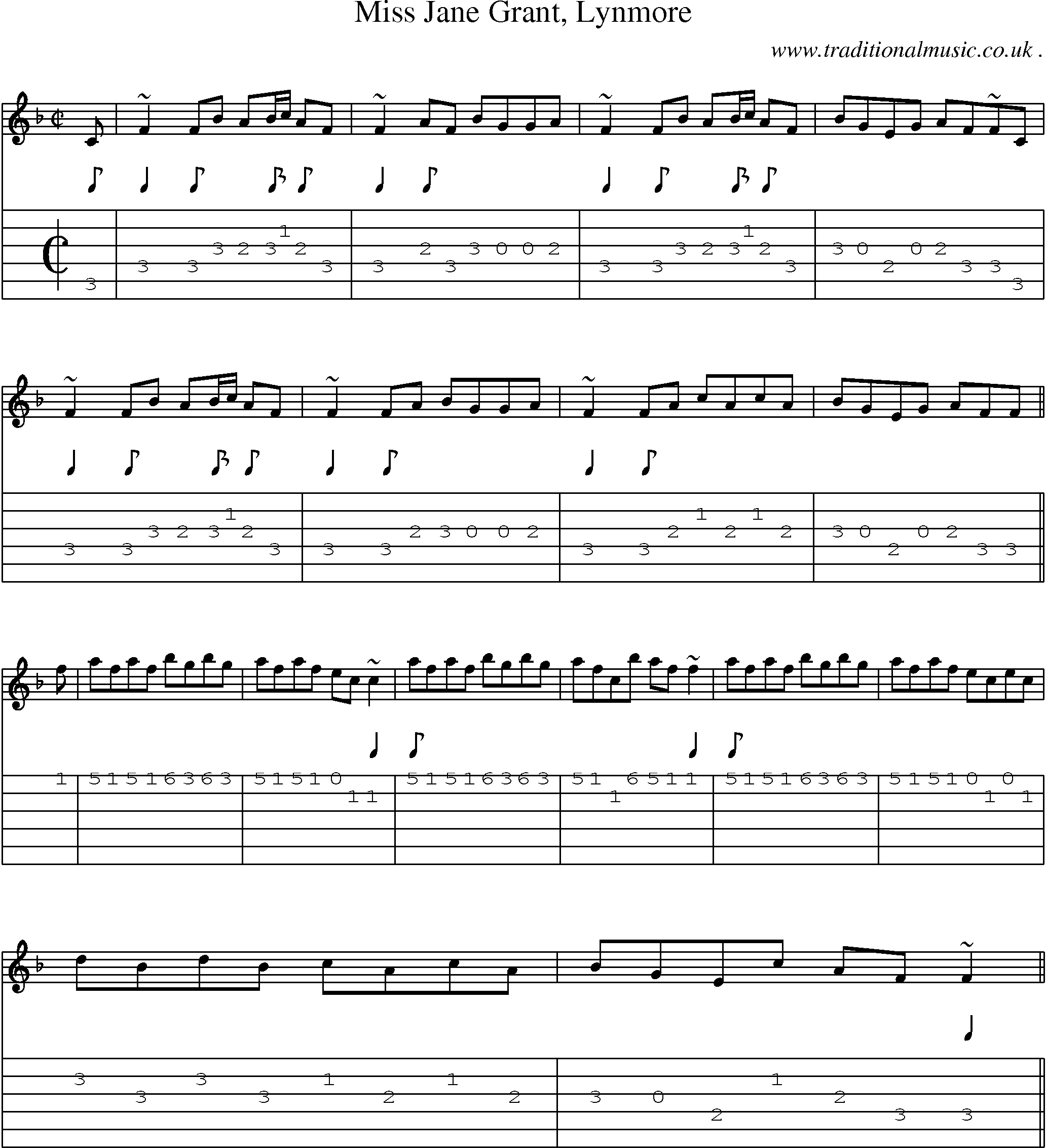 Sheet-music  score, Chords and Guitar Tabs for Miss Jane Grant Lynmore