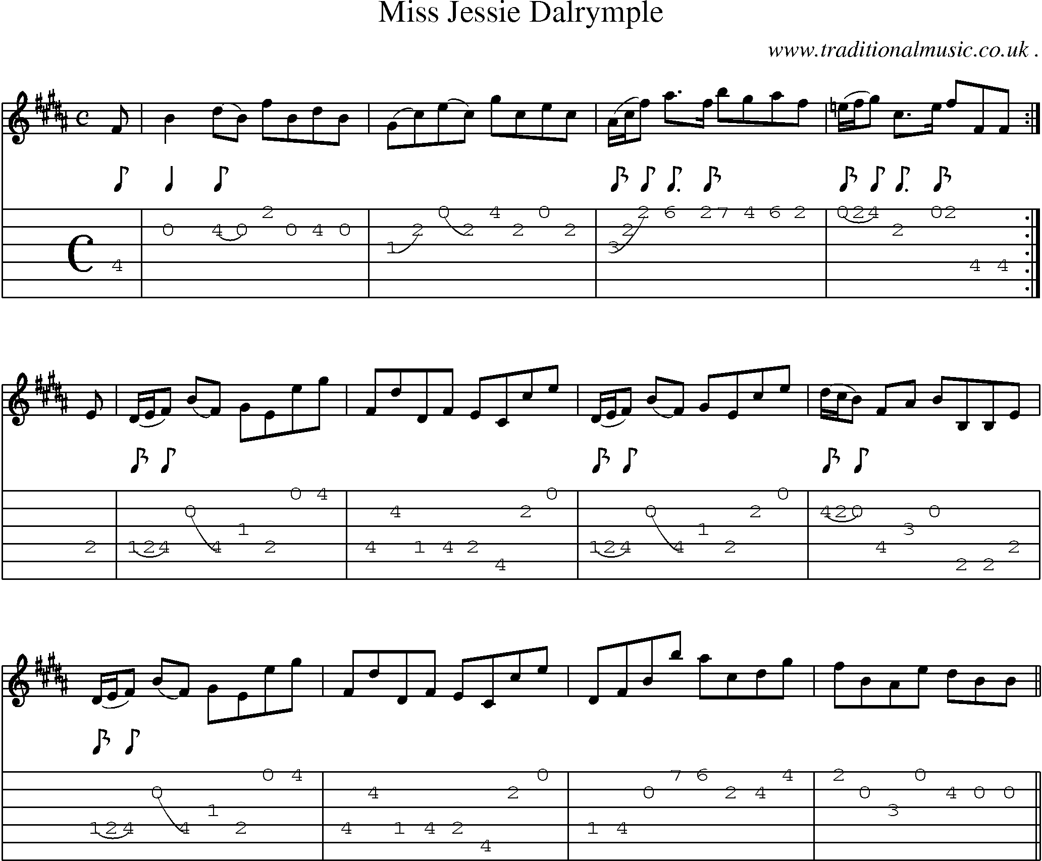 Sheet-music  score, Chords and Guitar Tabs for Miss Jessie Dalrymple