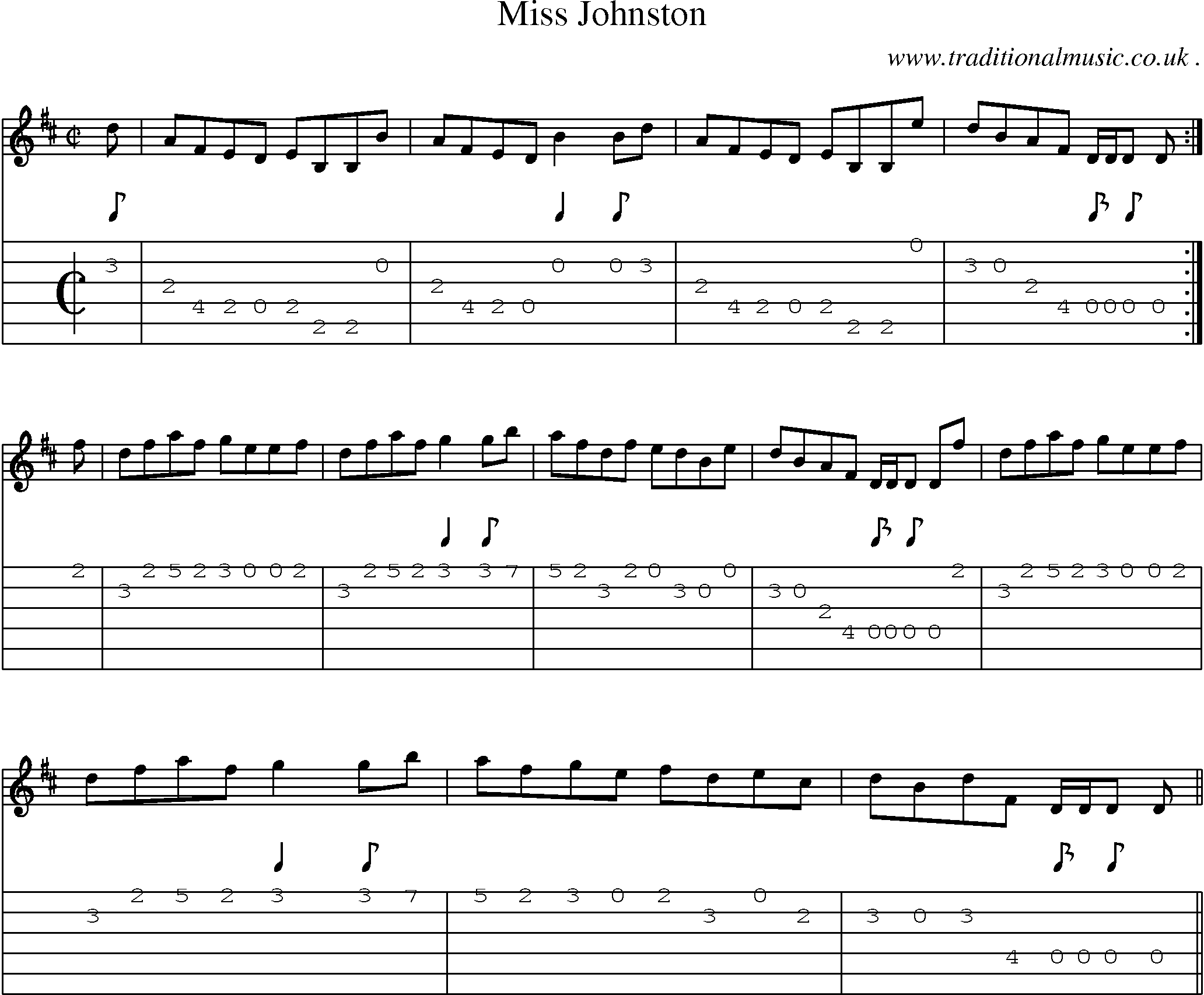 Sheet-music  score, Chords and Guitar Tabs for Miss Johnston