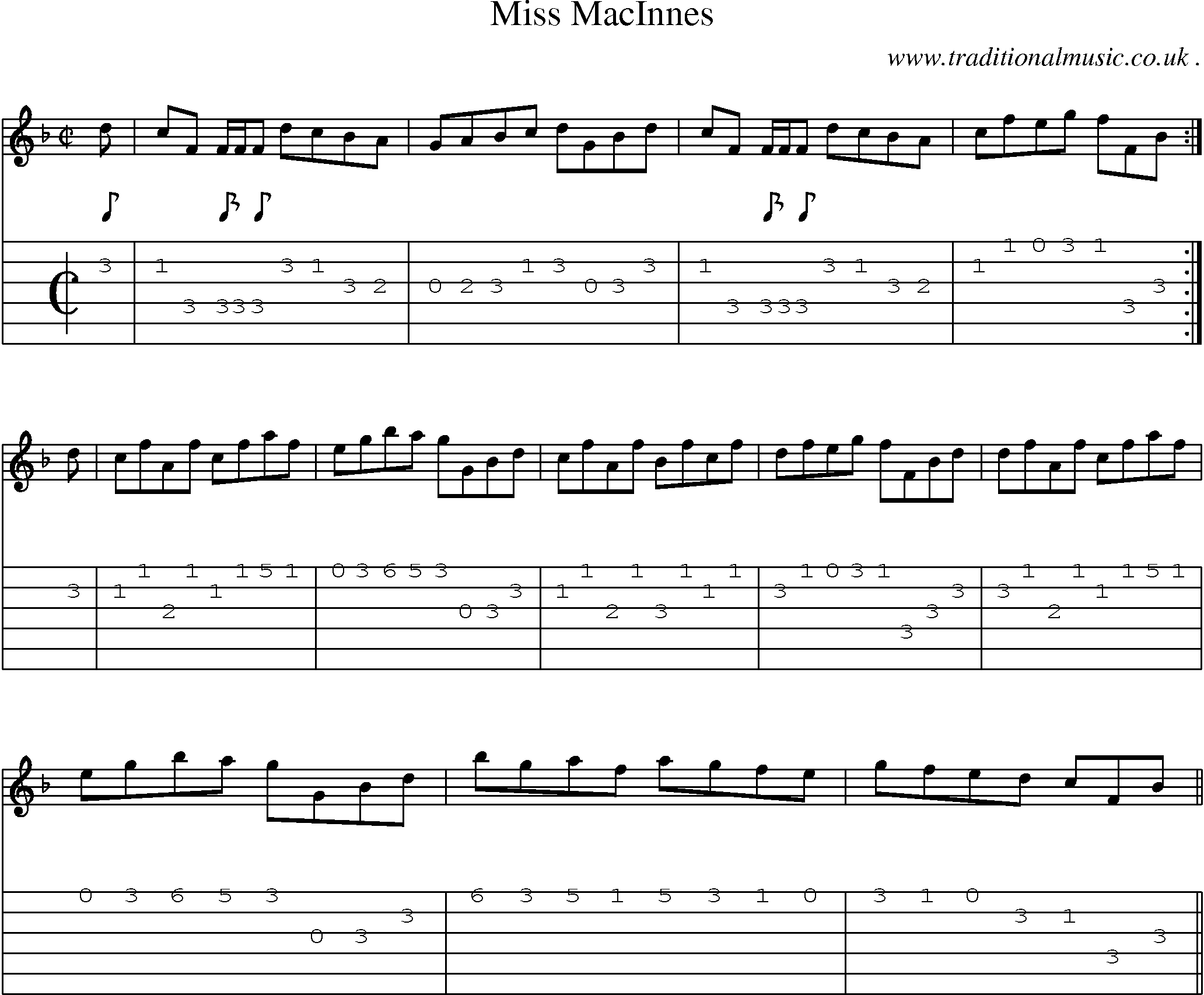 Sheet-music  score, Chords and Guitar Tabs for Miss Macinnes