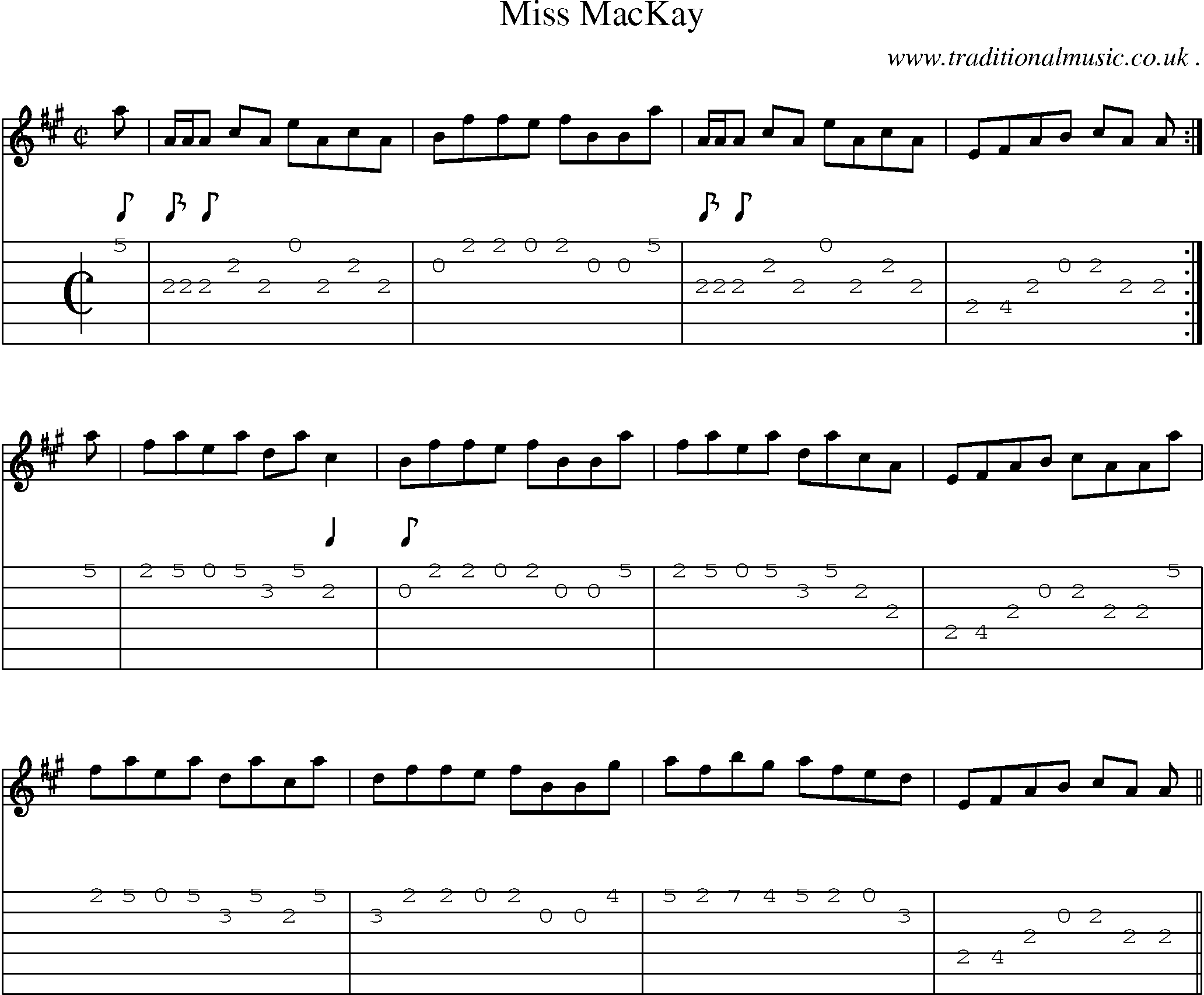 Sheet-music  score, Chords and Guitar Tabs for Miss Mackay