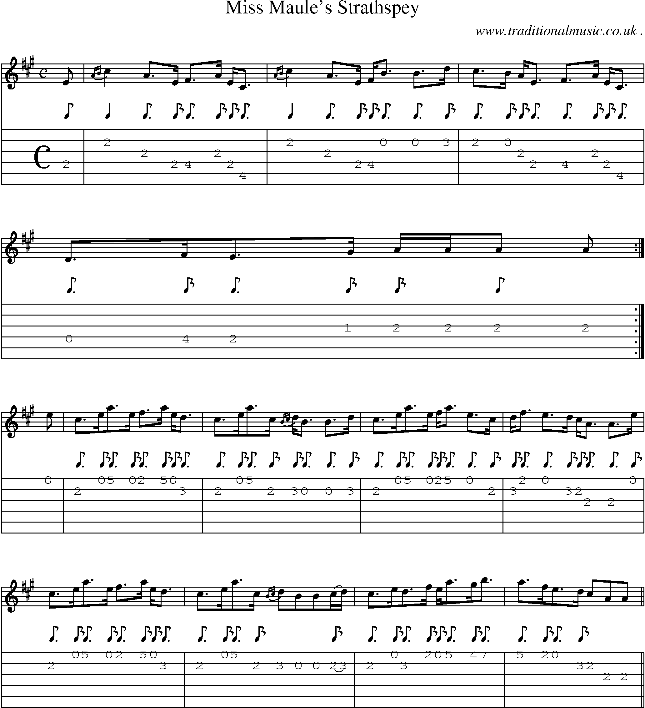 Sheet-music  score, Chords and Guitar Tabs for Miss Maules Strathspey