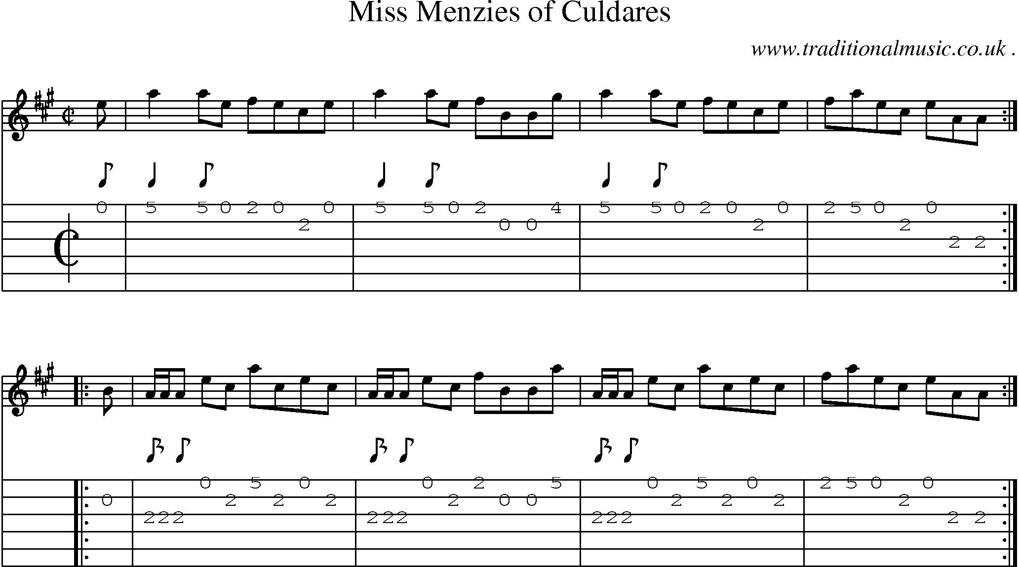 Sheet-music  score, Chords and Guitar Tabs for Miss Menzies Of Culdares