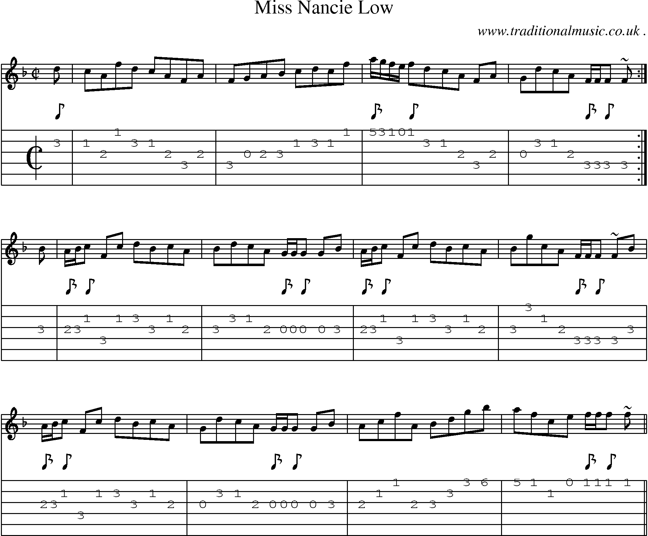 Sheet-music  score, Chords and Guitar Tabs for Miss Nancie Low