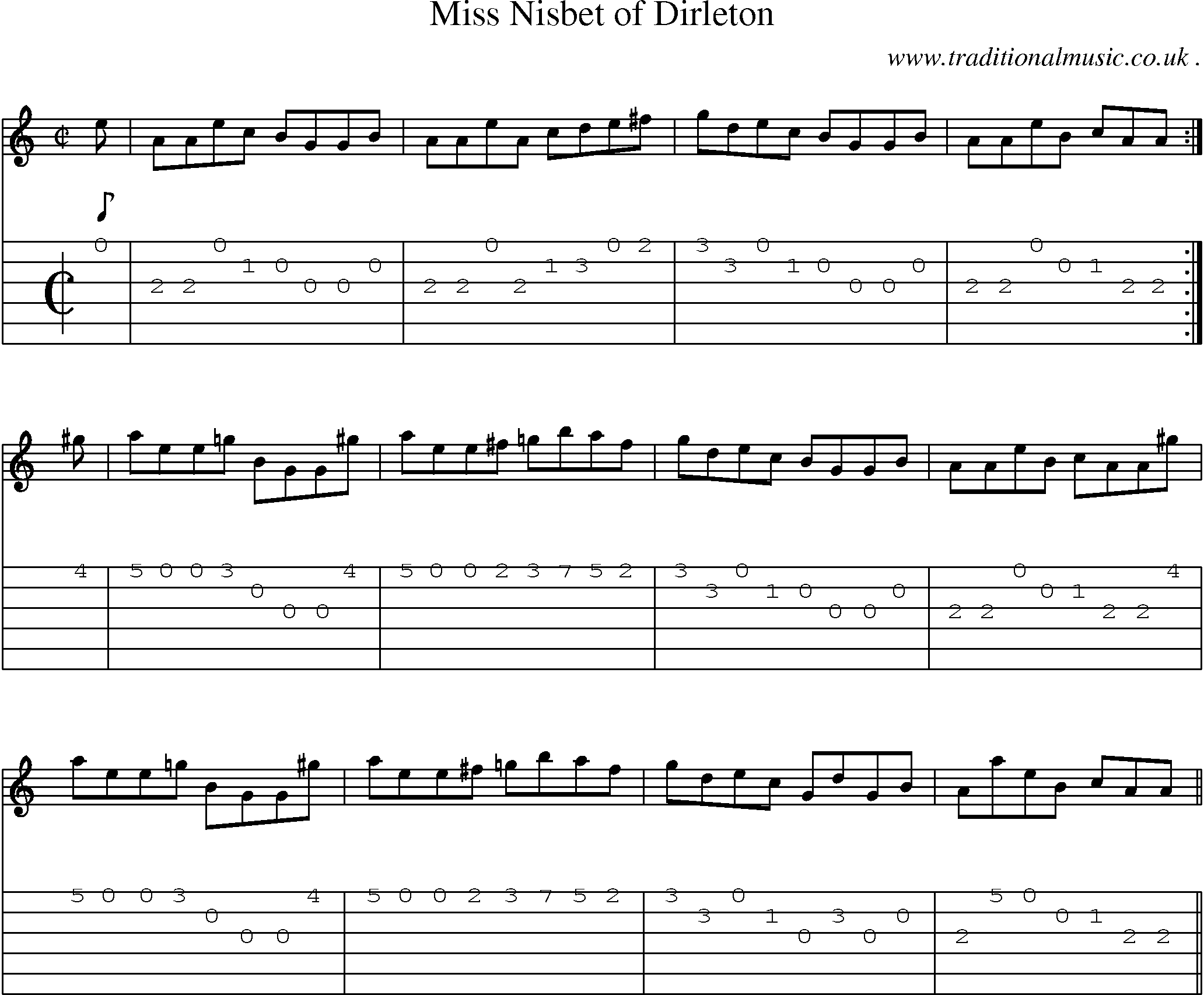 Sheet-music  score, Chords and Guitar Tabs for Miss Nisbet Of Dirleton