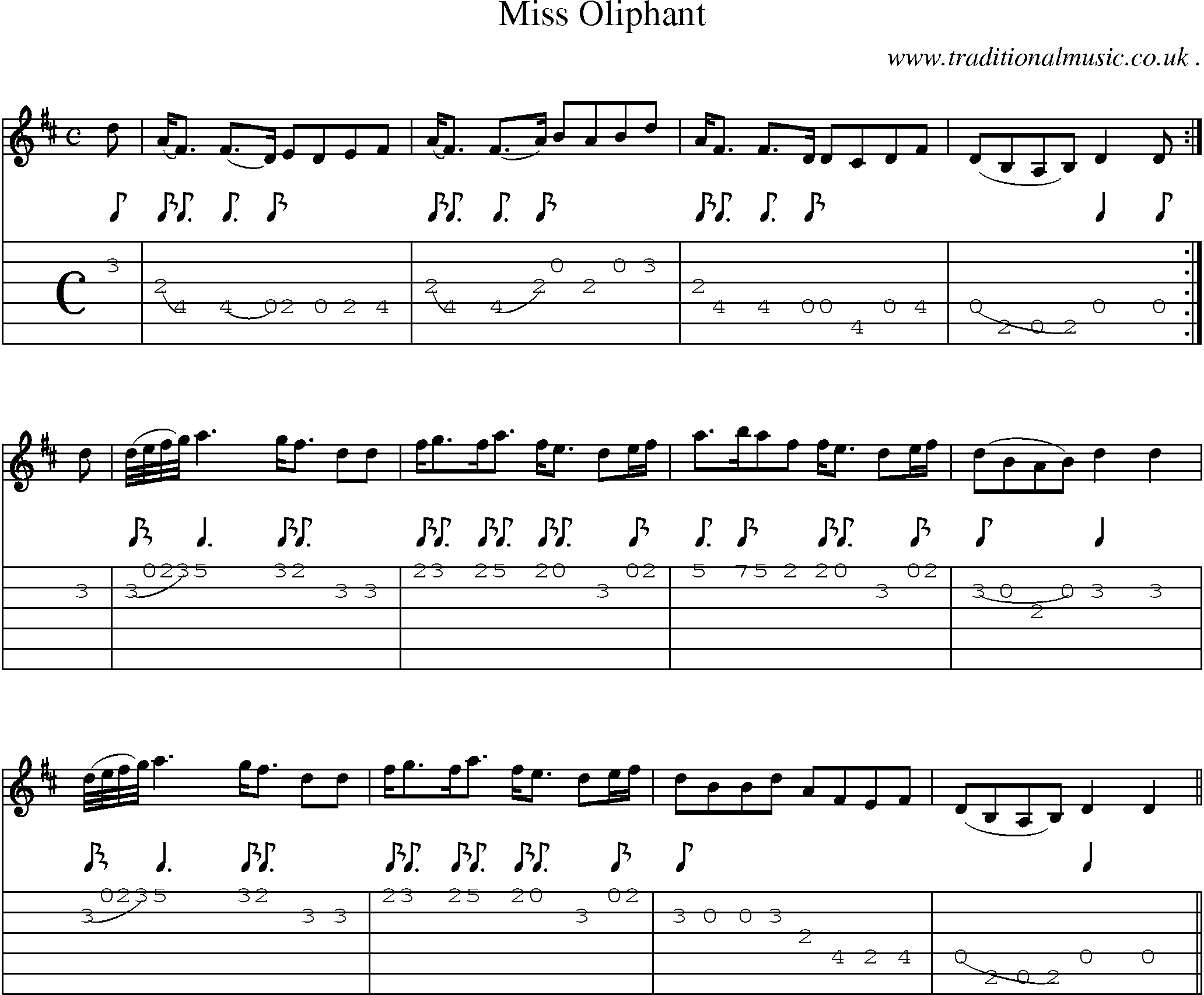 Sheet-music  score, Chords and Guitar Tabs for Miss Oliphant