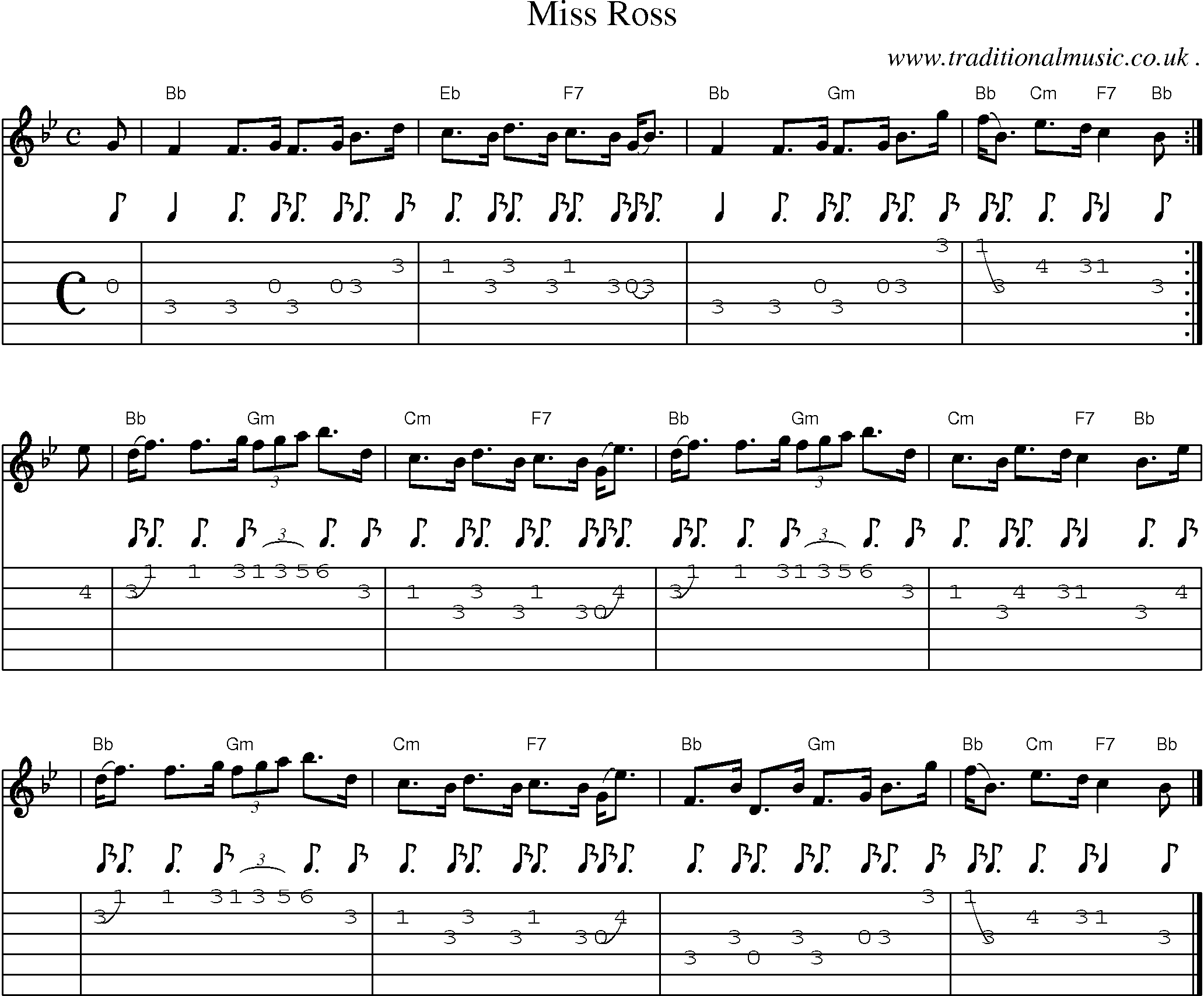 Sheet-music  score, Chords and Guitar Tabs for Miss Ross