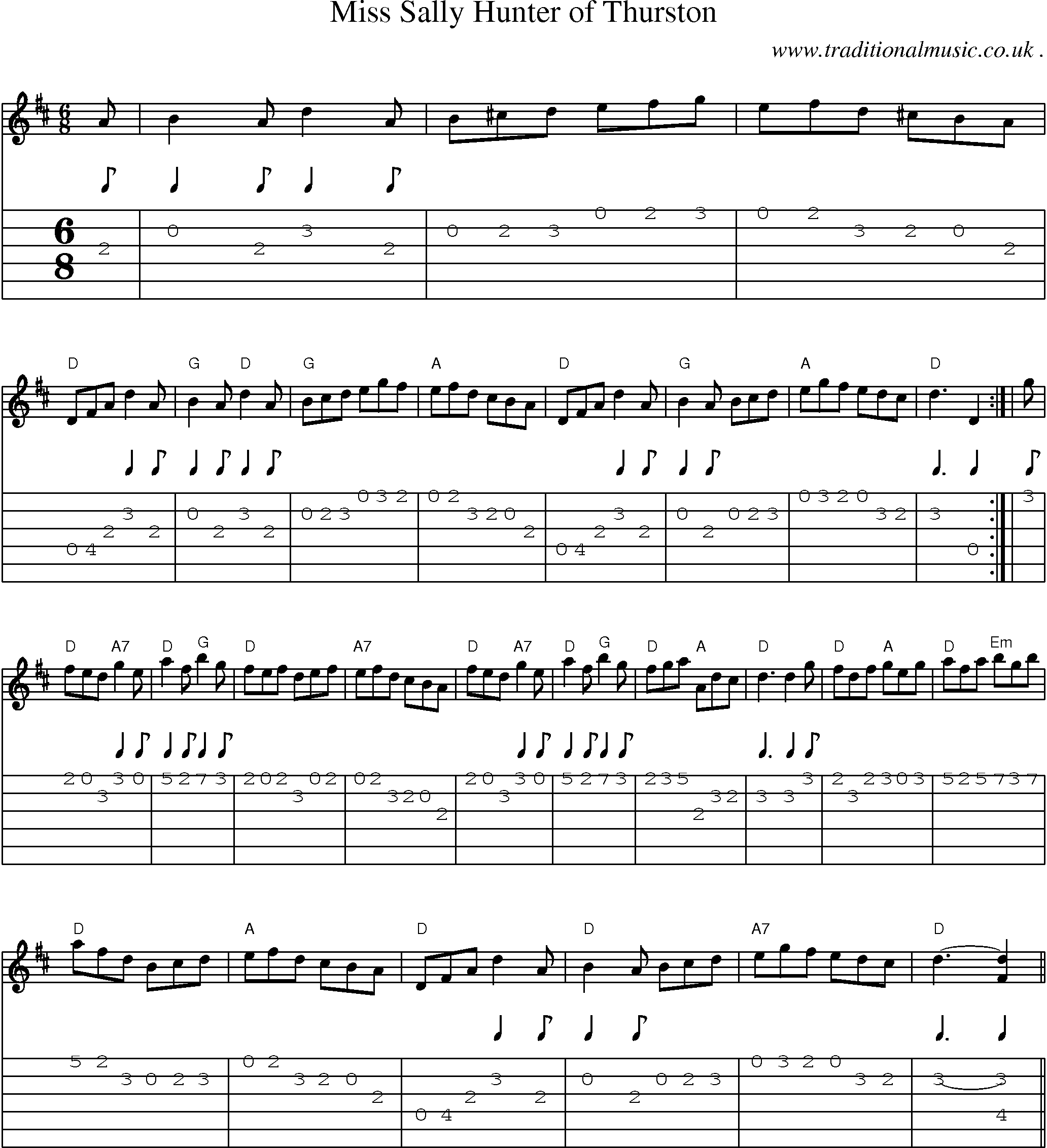Sheet-music  score, Chords and Guitar Tabs for Miss Sally Hunter Of Thurston