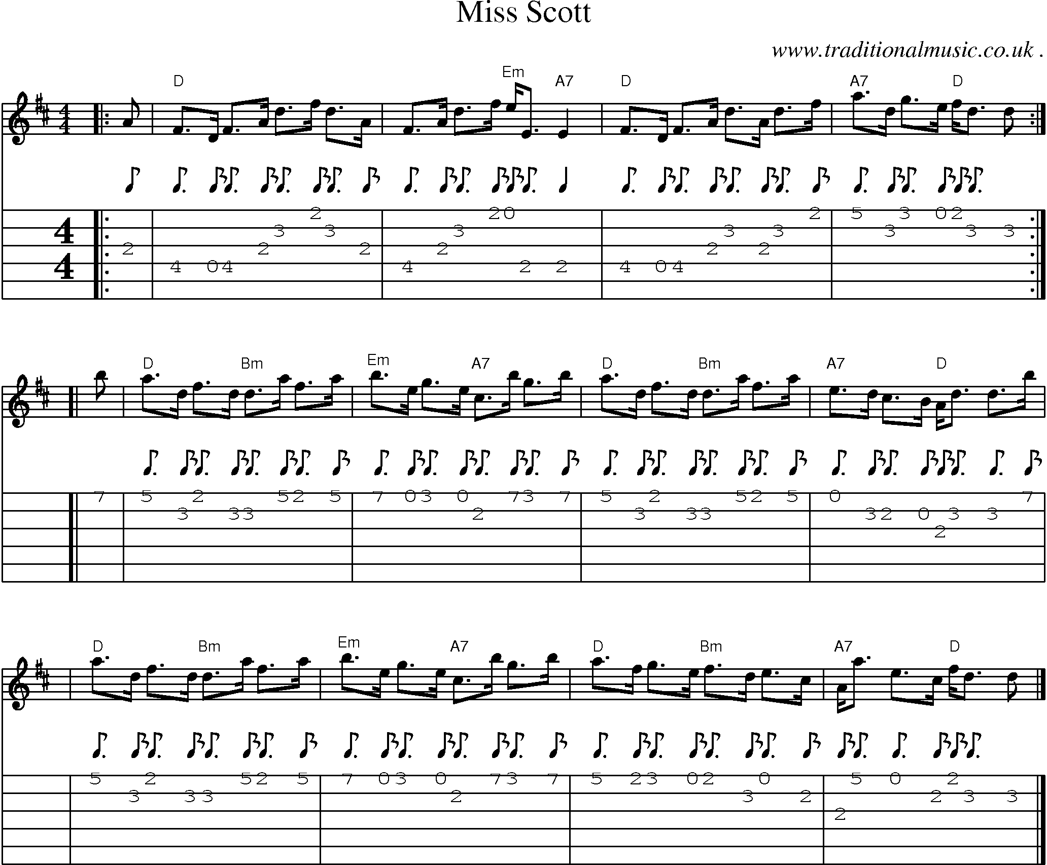 Sheet-music  score, Chords and Guitar Tabs for Miss Scott