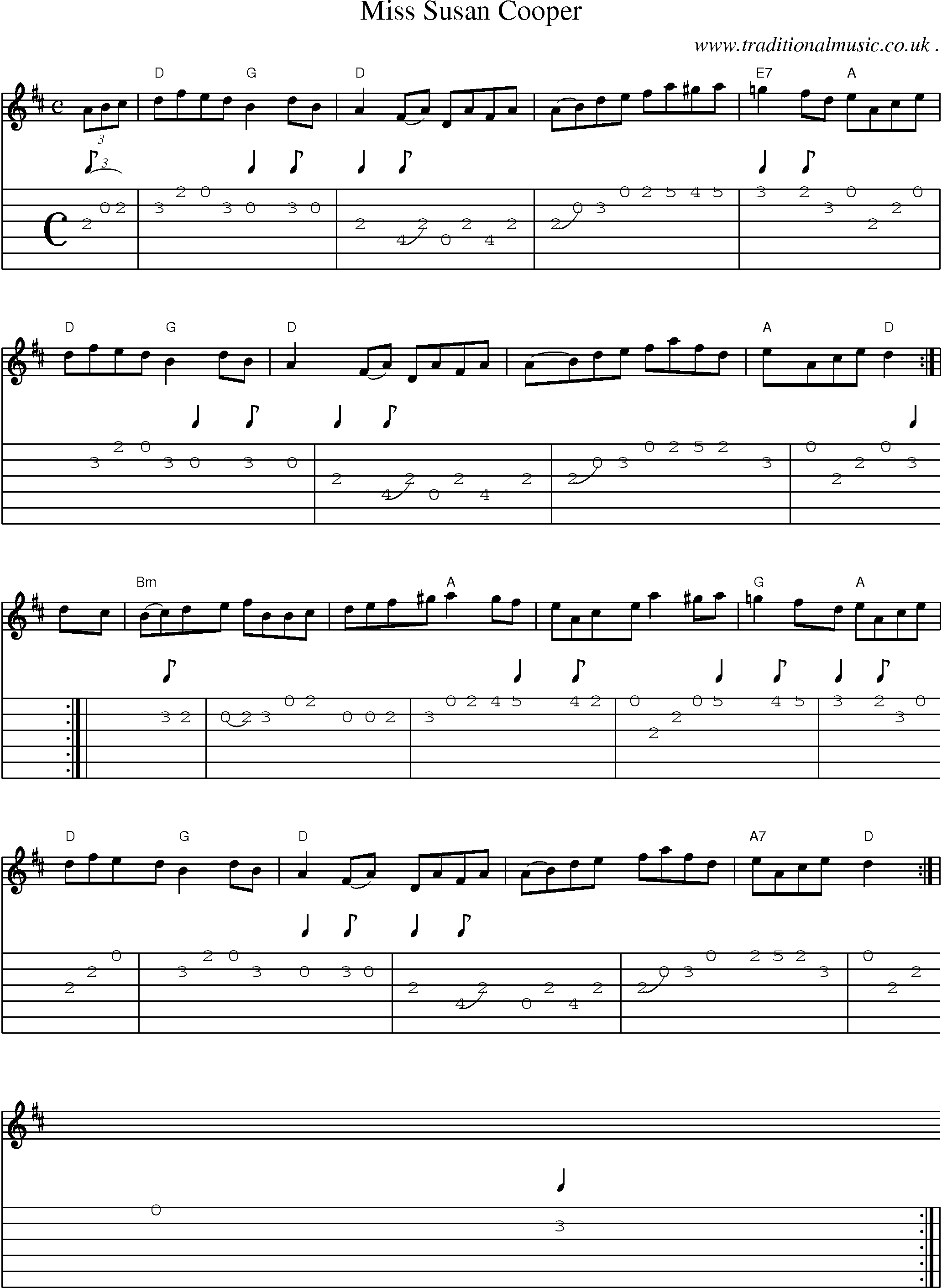Sheet-music  score, Chords and Guitar Tabs for Miss Susan Cooper