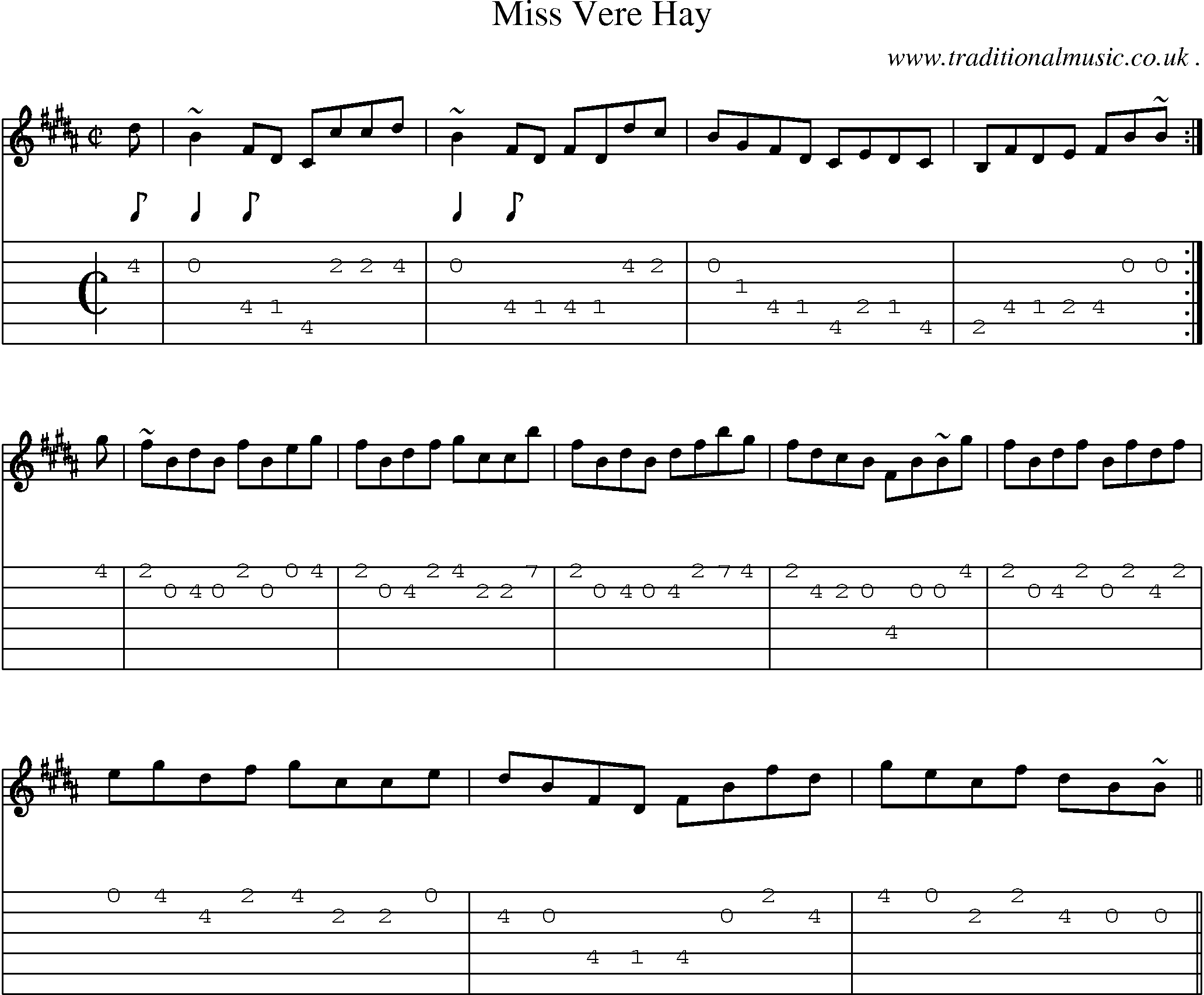 Sheet-music  score, Chords and Guitar Tabs for Miss Vere Hay