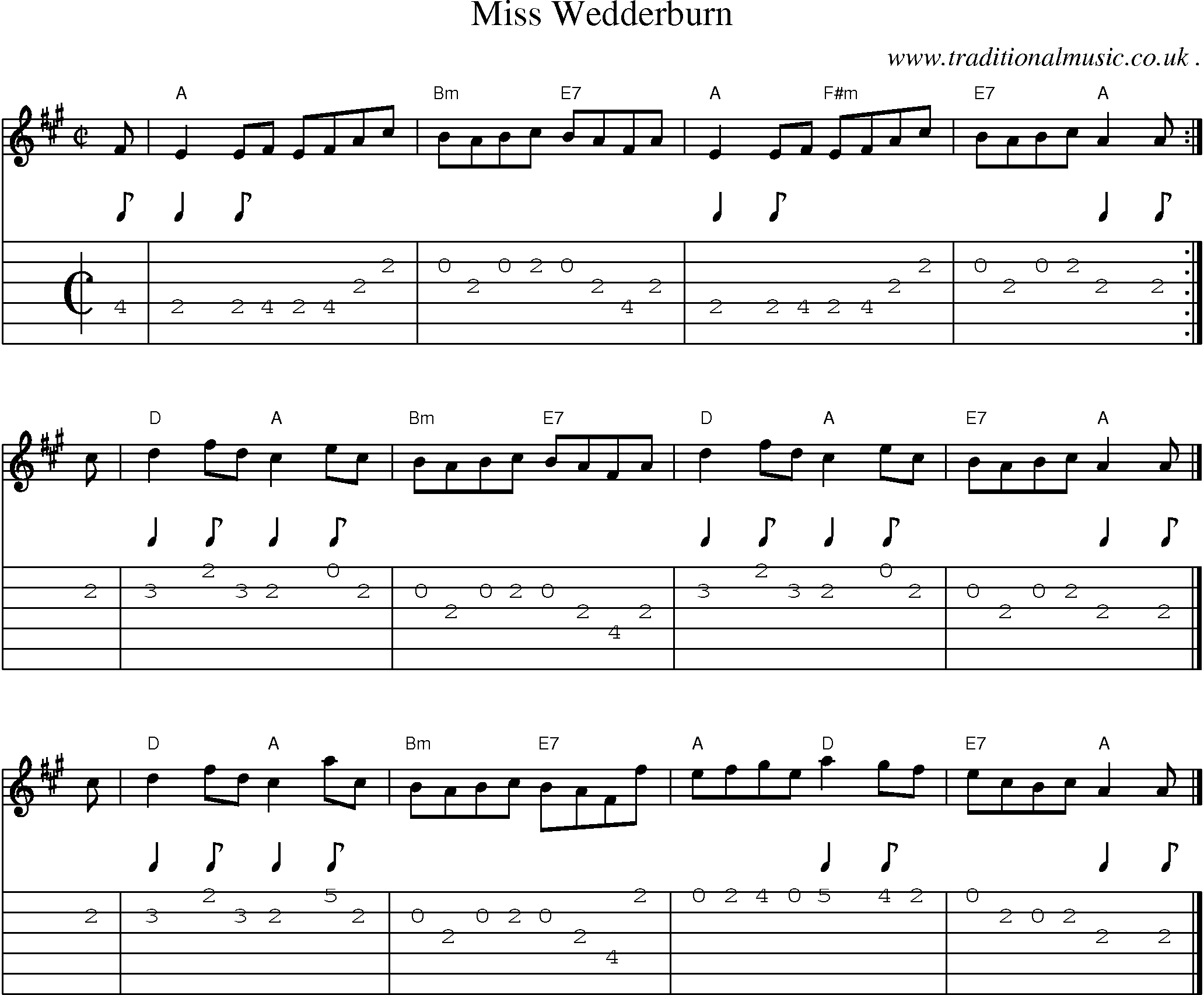Sheet-music  score, Chords and Guitar Tabs for Miss Wedderburn