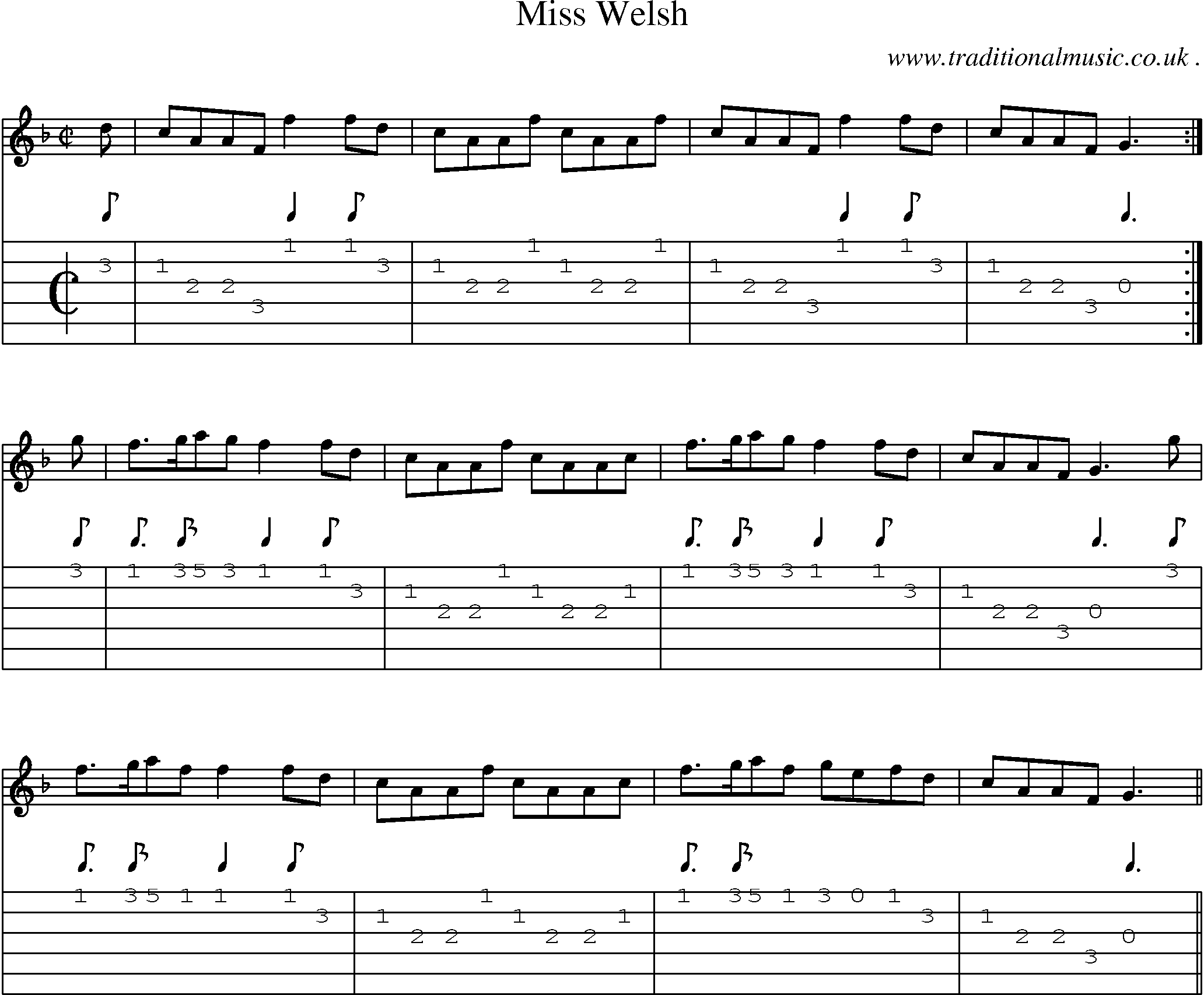 Sheet-music  score, Chords and Guitar Tabs for Miss Welsh