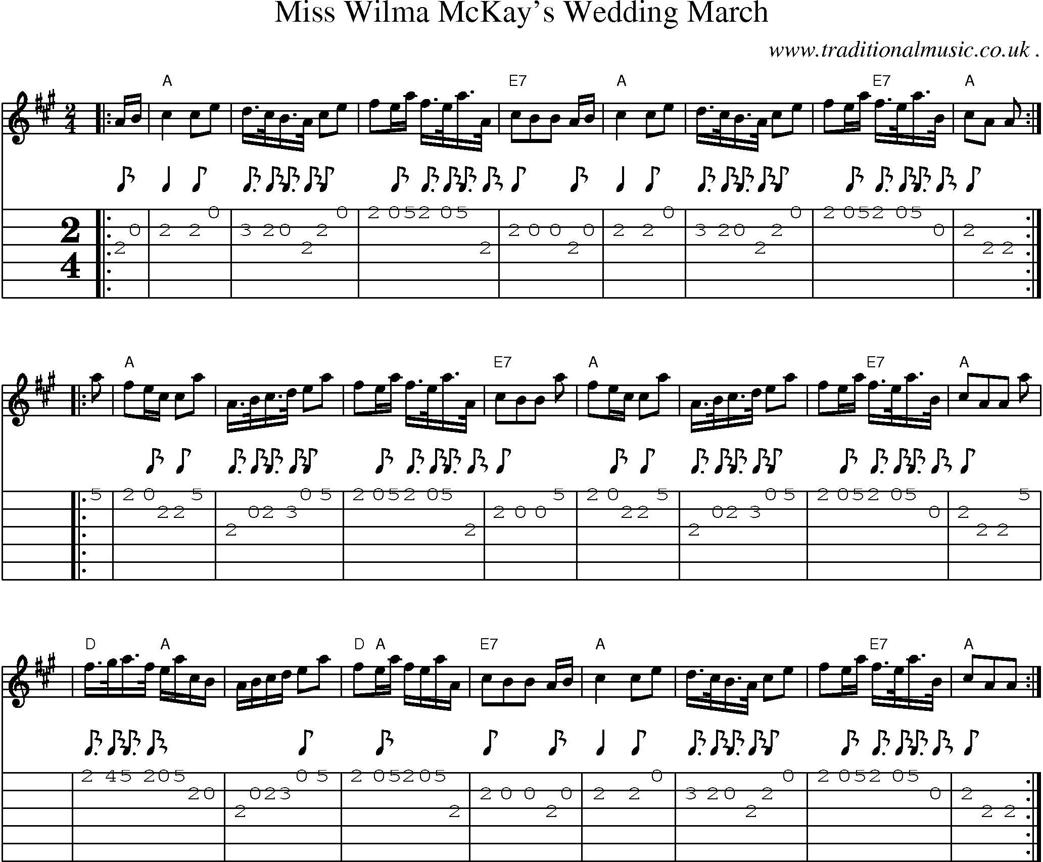 Sheet-music  score, Chords and Guitar Tabs for Miss Wilma Mckays Wedding March