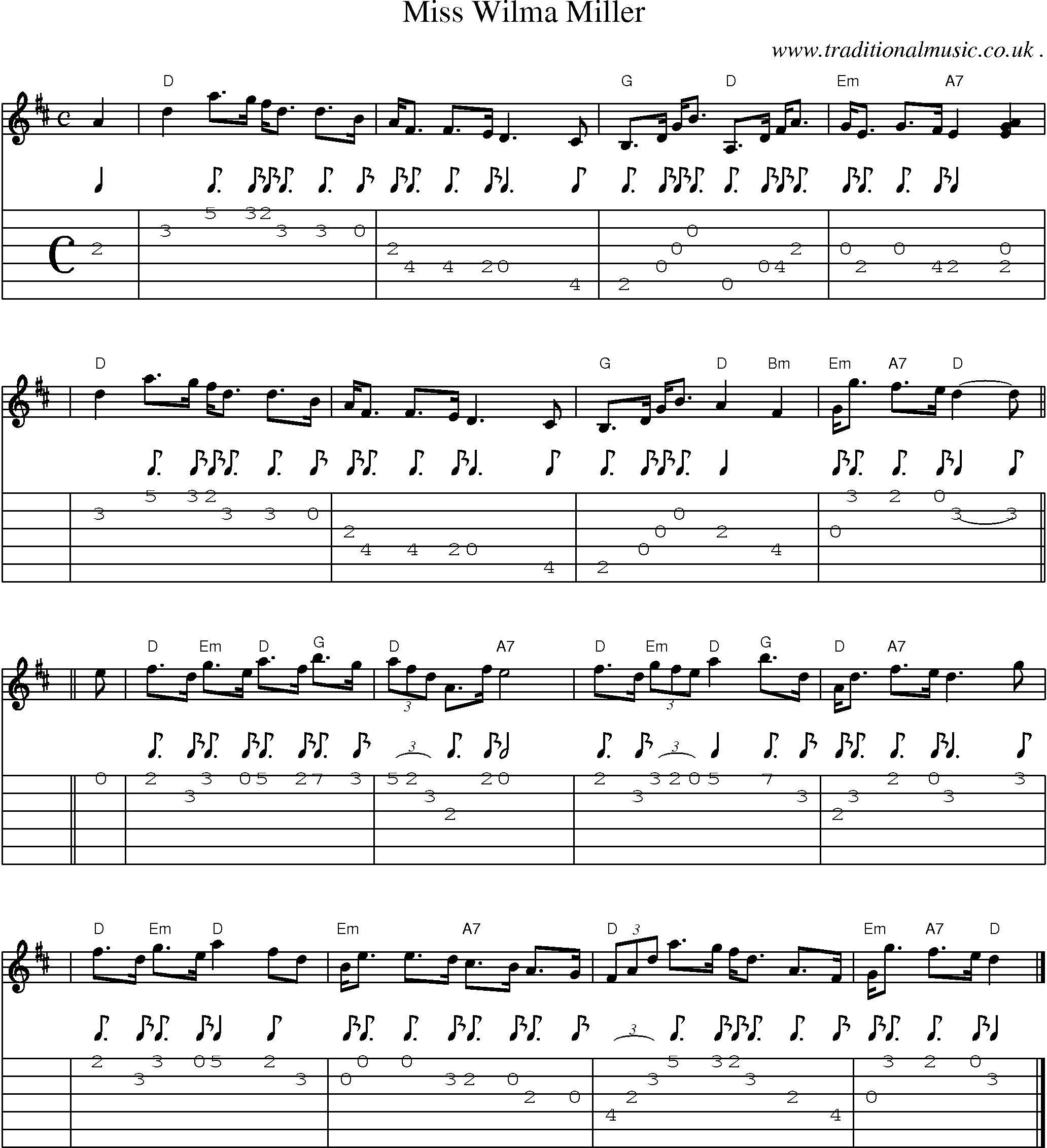 Sheet-music  score, Chords and Guitar Tabs for Miss Wilma Miller