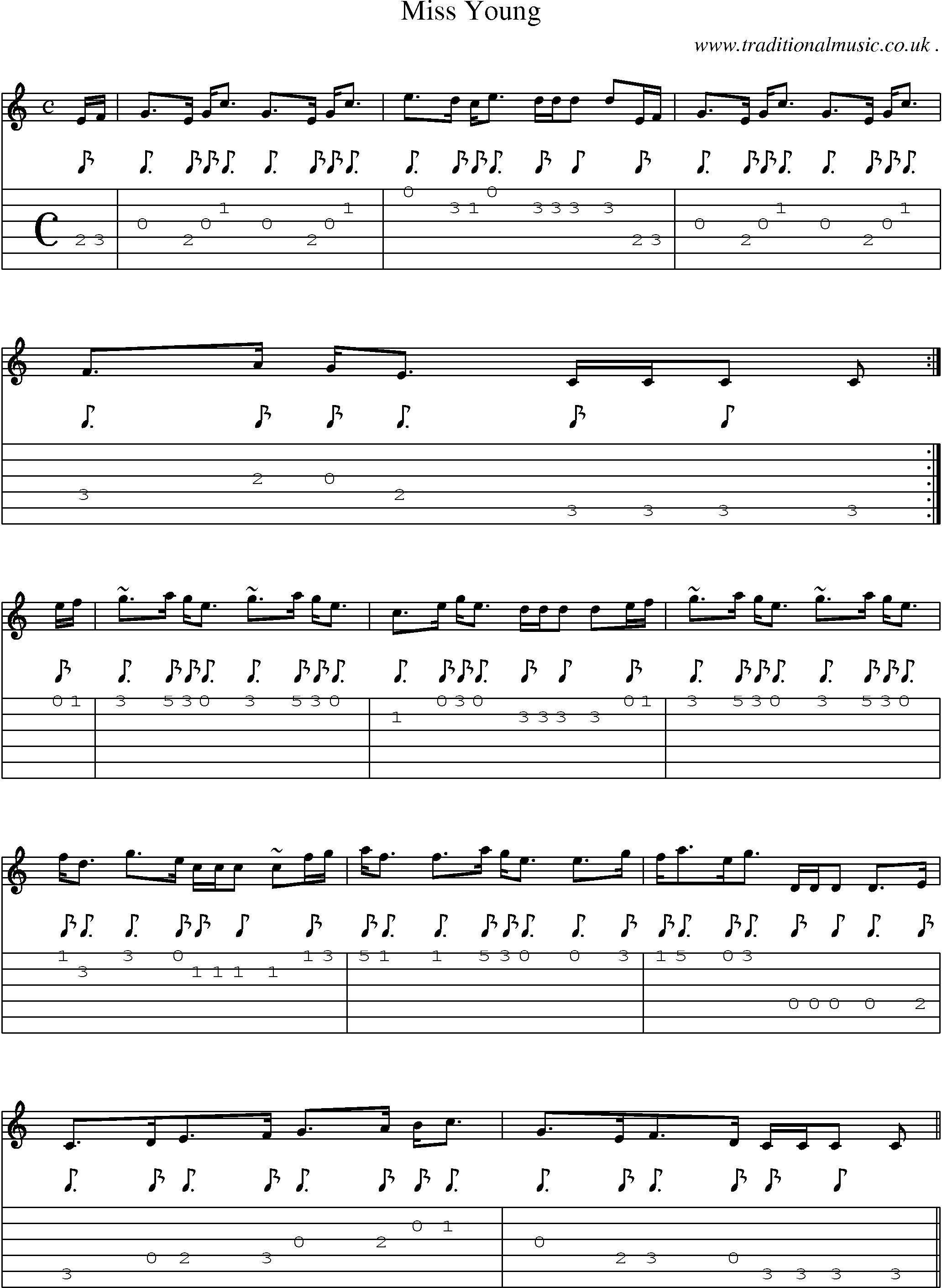 Sheet-music  score, Chords and Guitar Tabs for Miss Young