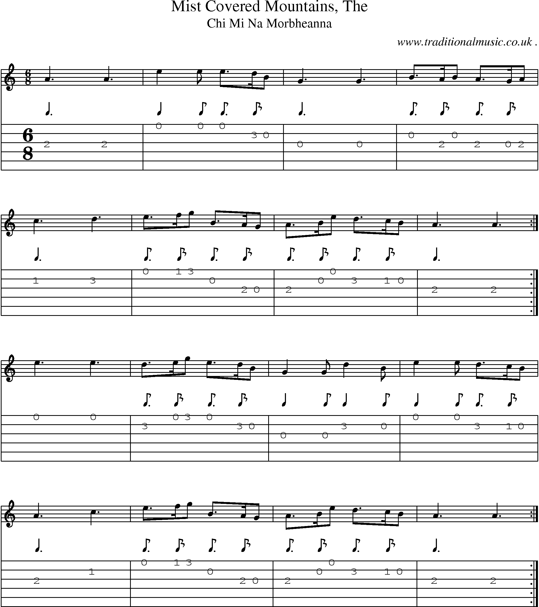 Sheet-music  score, Chords and Guitar Tabs for Mist Covered Mountains The