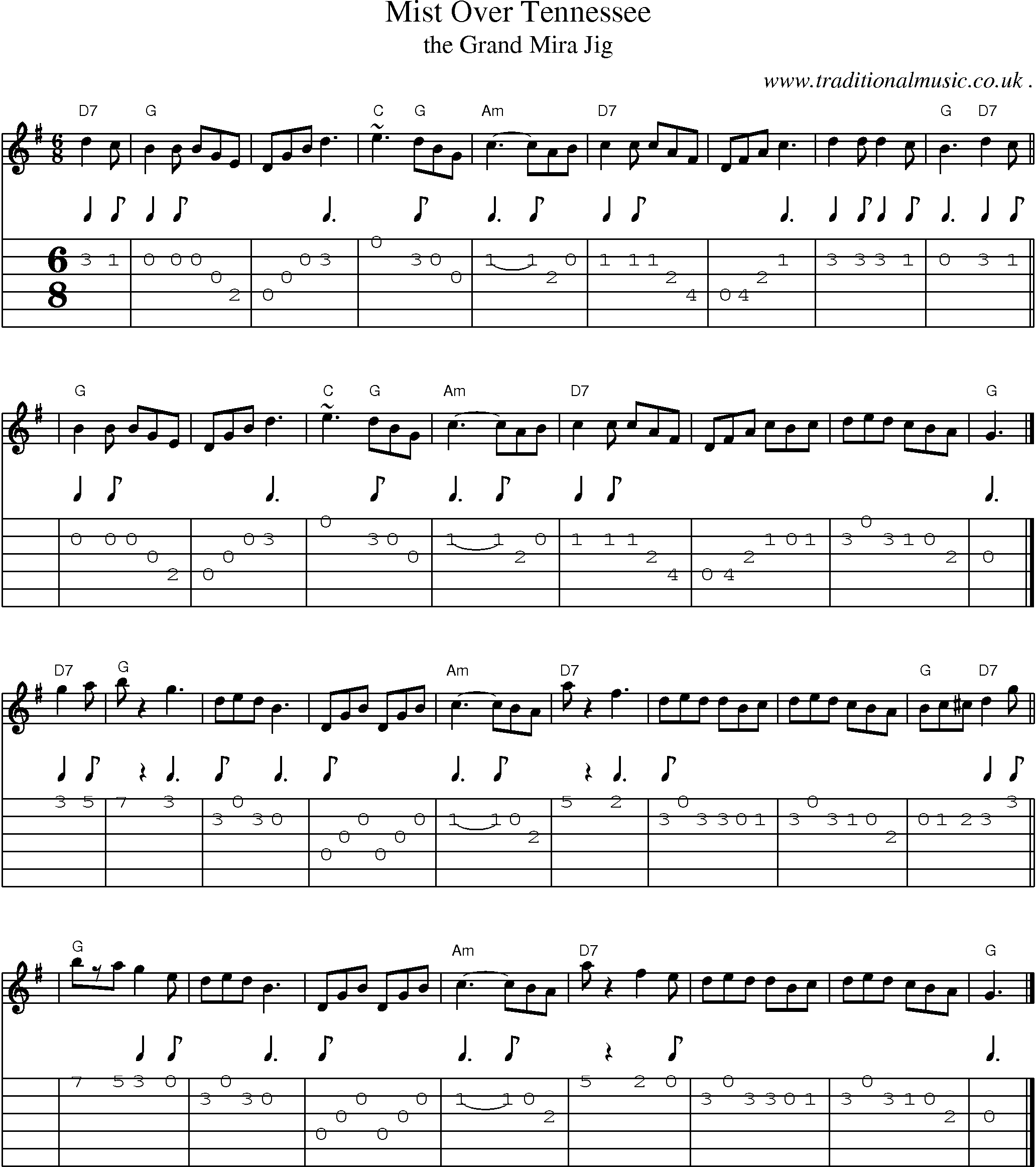Sheet-music  score, Chords and Guitar Tabs for Mist Over Tennessee