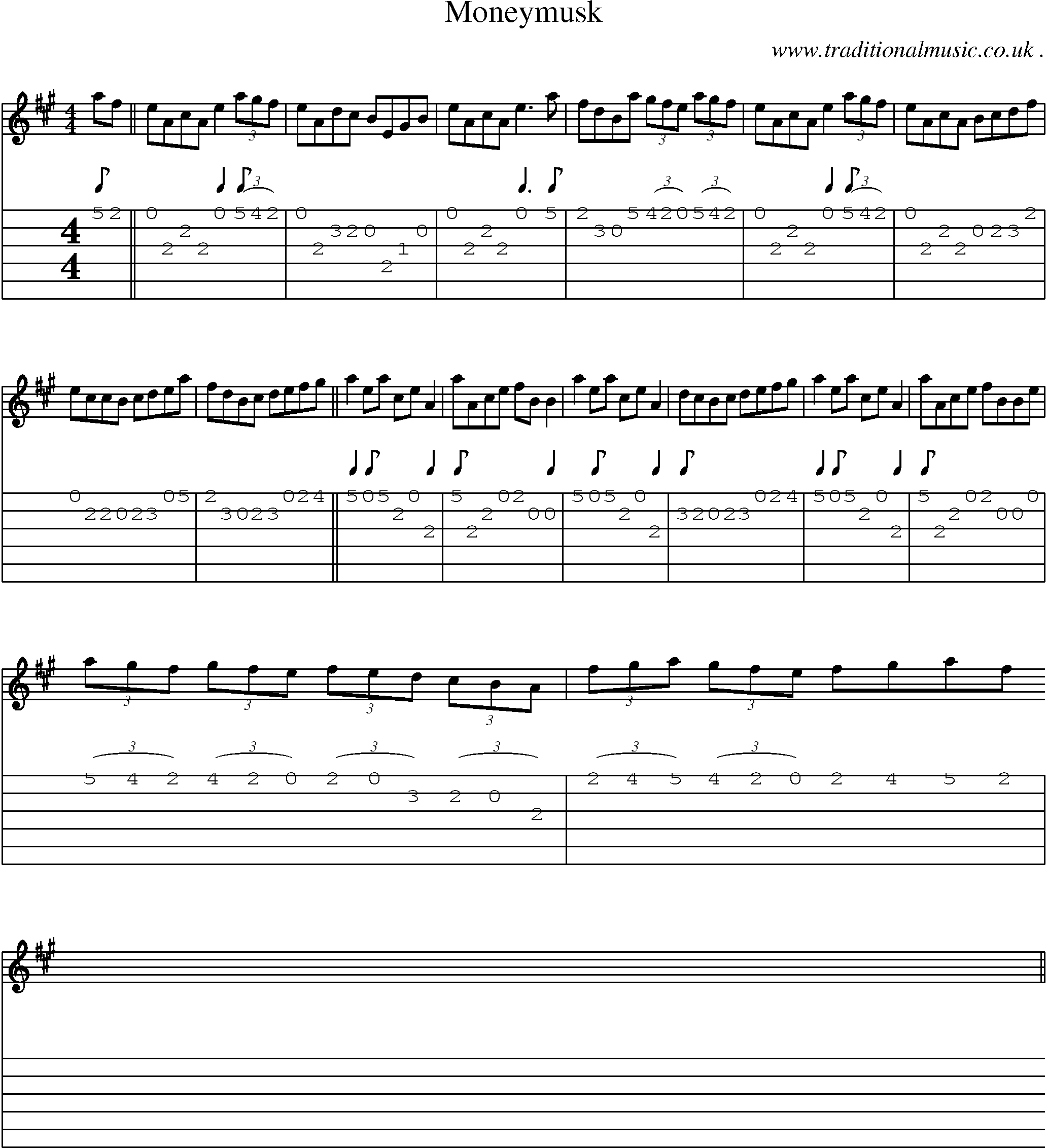 Sheet-music  score, Chords and Guitar Tabs for Moneymusk