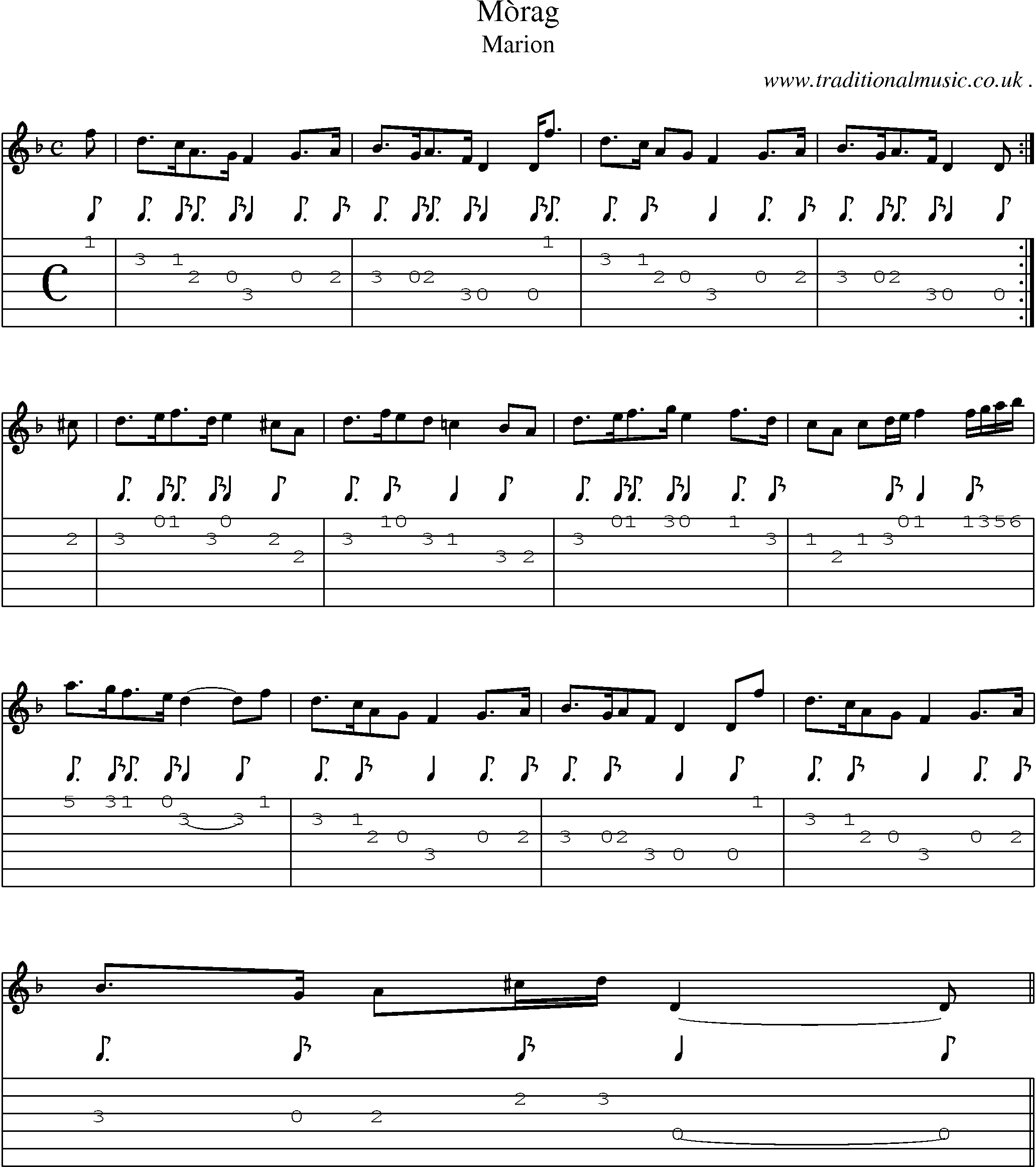 Sheet-music  score, Chords and Guitar Tabs for Morag