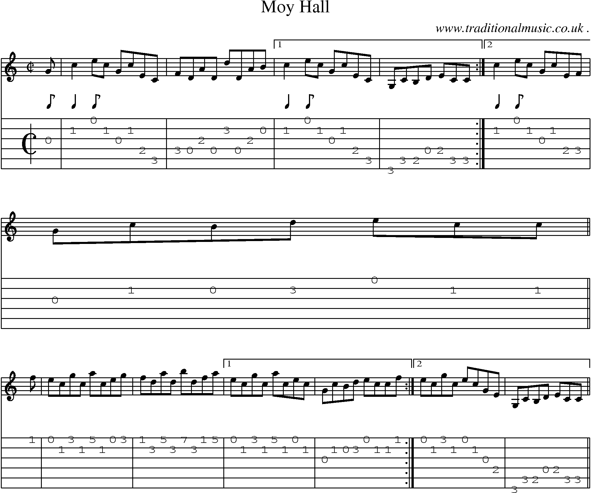 Sheet-music  score, Chords and Guitar Tabs for Moy Hall