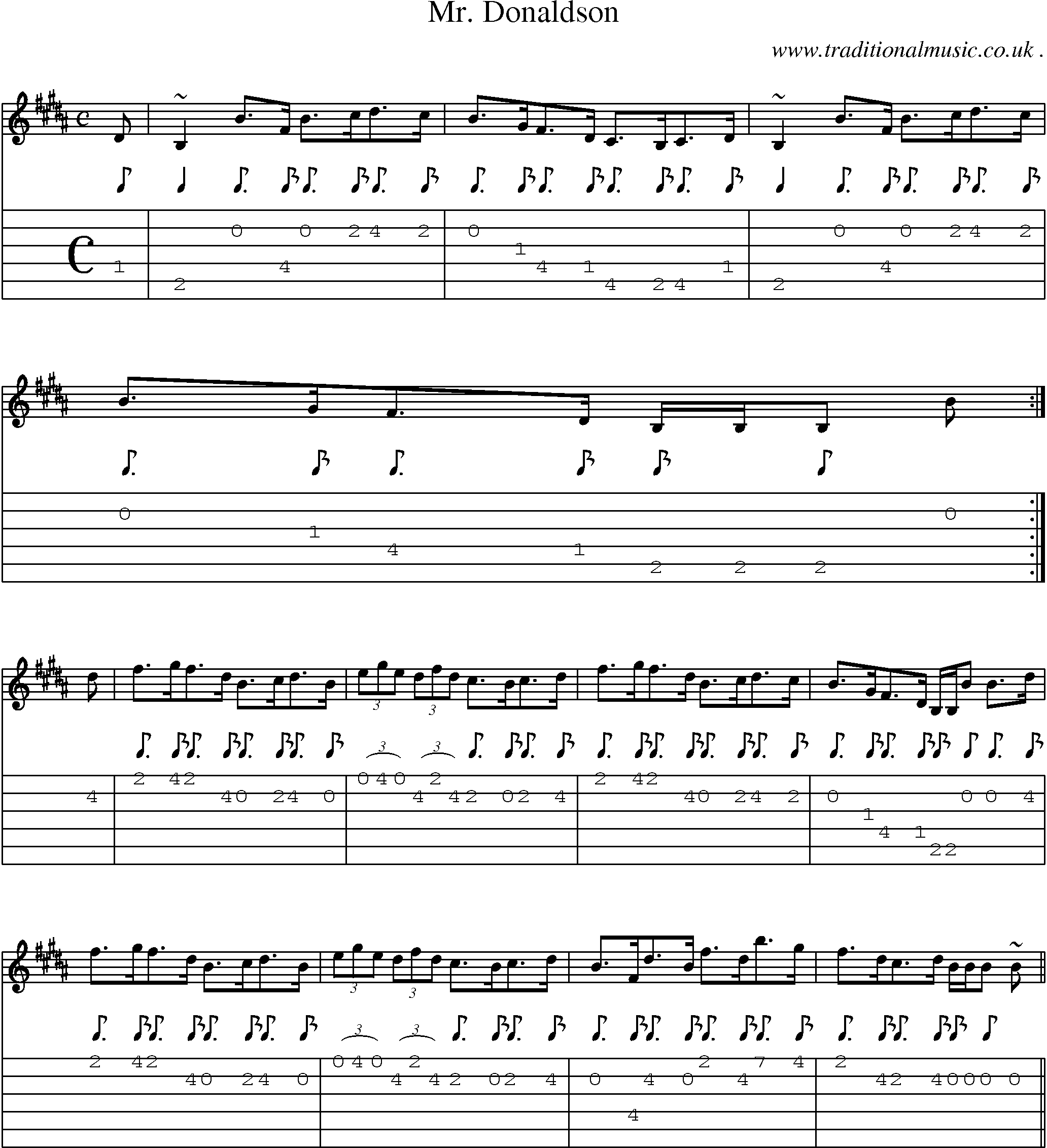 Sheet-music  score, Chords and Guitar Tabs for Mr Donaldson