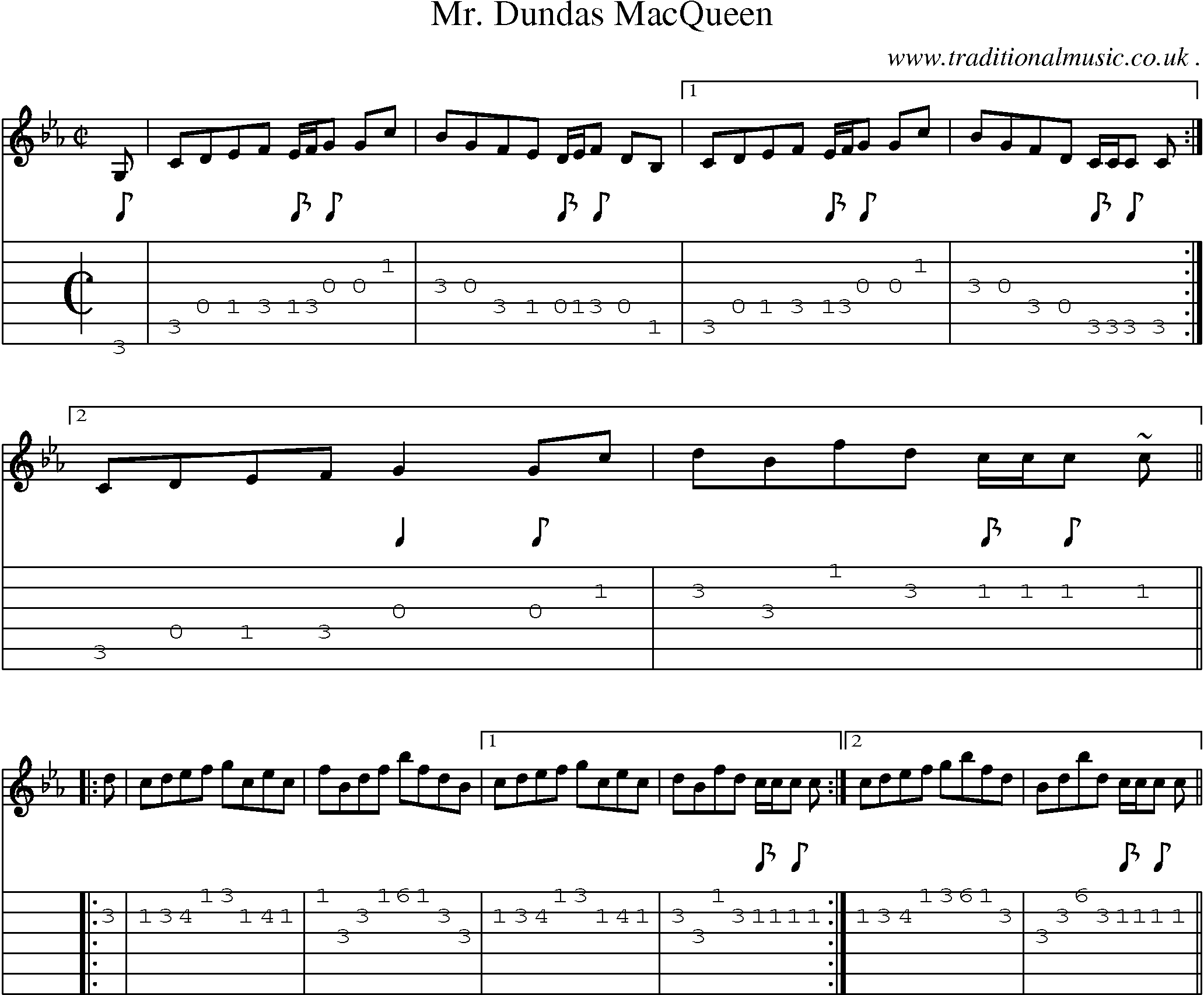 Sheet-music  score, Chords and Guitar Tabs for Mr Dundas Macqueen