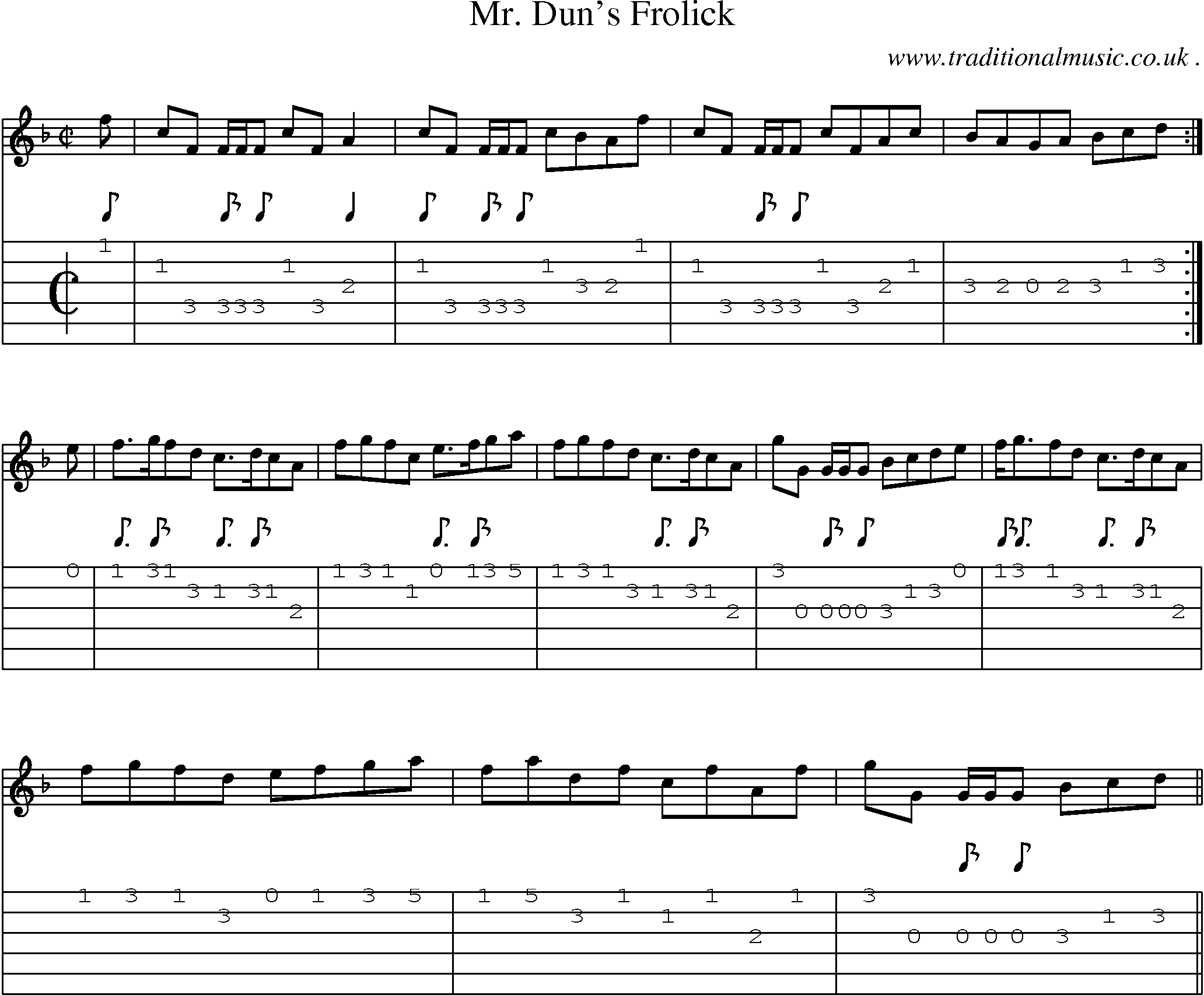 Sheet-music  score, Chords and Guitar Tabs for Mr Duns Frolick