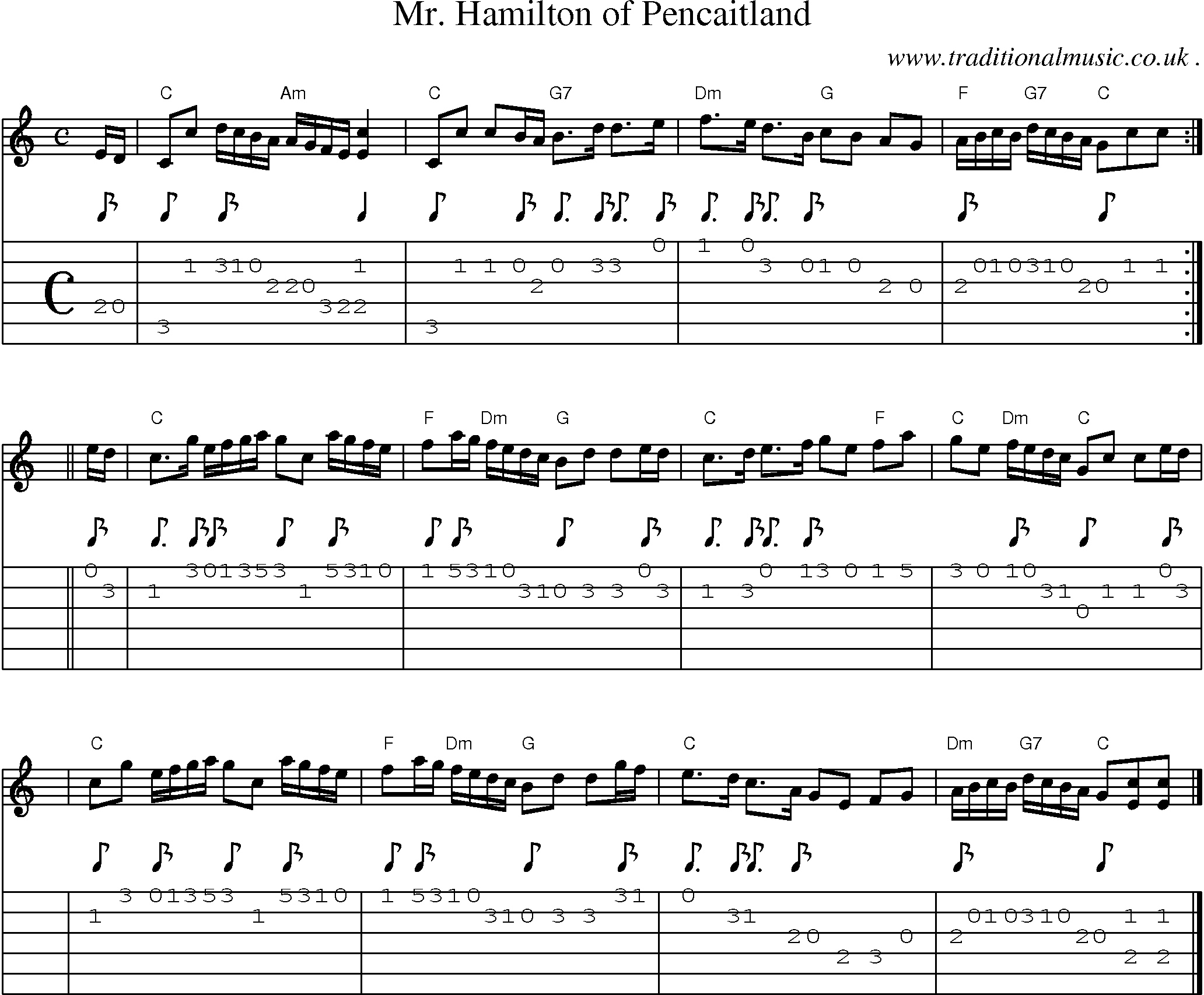 Sheet-music  score, Chords and Guitar Tabs for Mr Hamilton Of Pencaitland