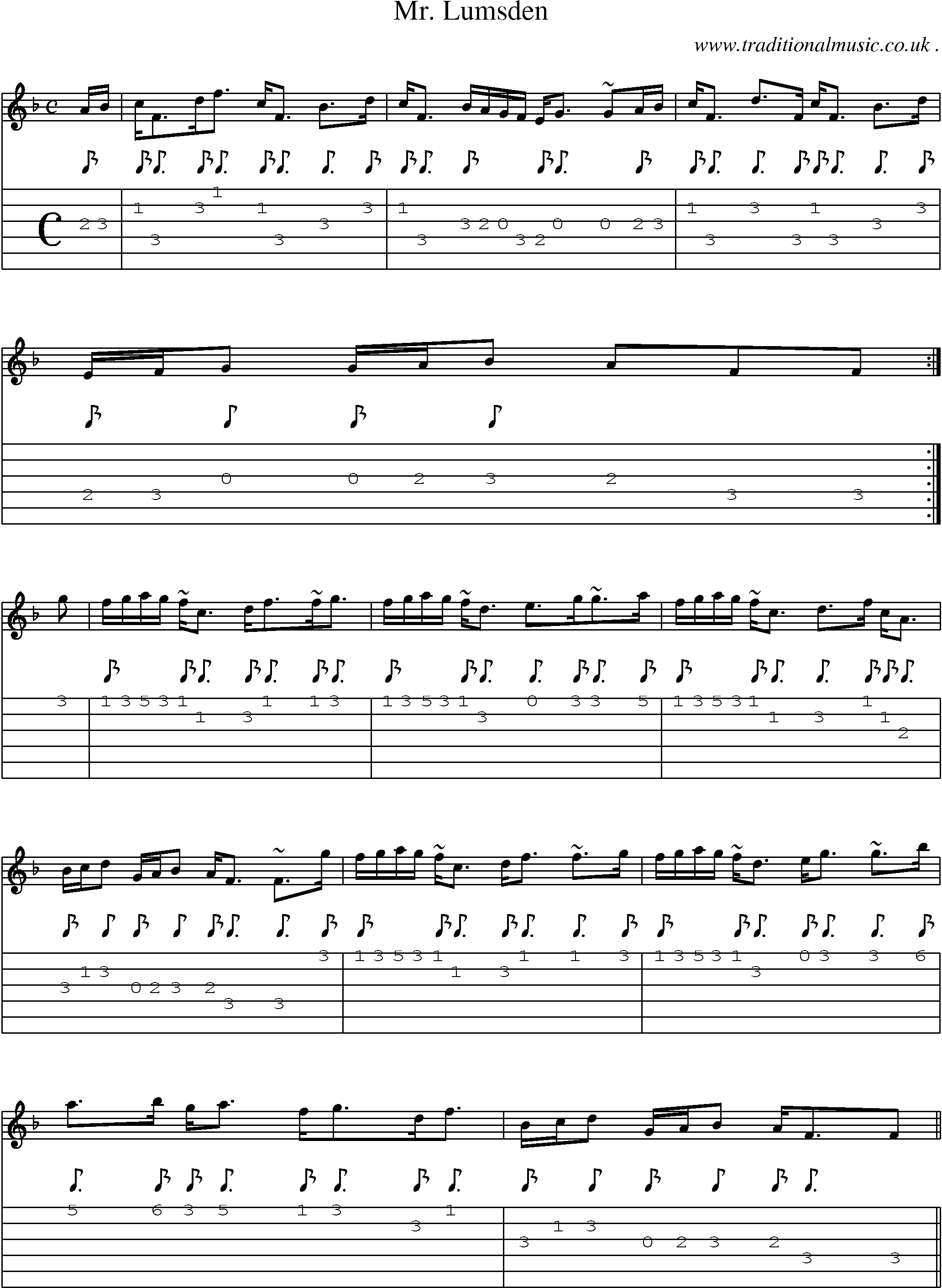 Sheet-music  score, Chords and Guitar Tabs for Mr Lumsden