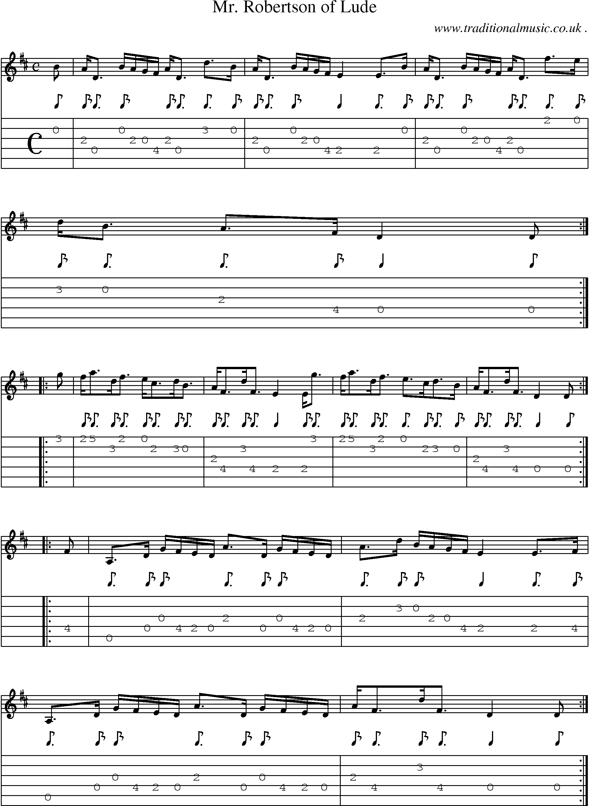 Sheet-music  score, Chords and Guitar Tabs for Mr Robertson Of Lude