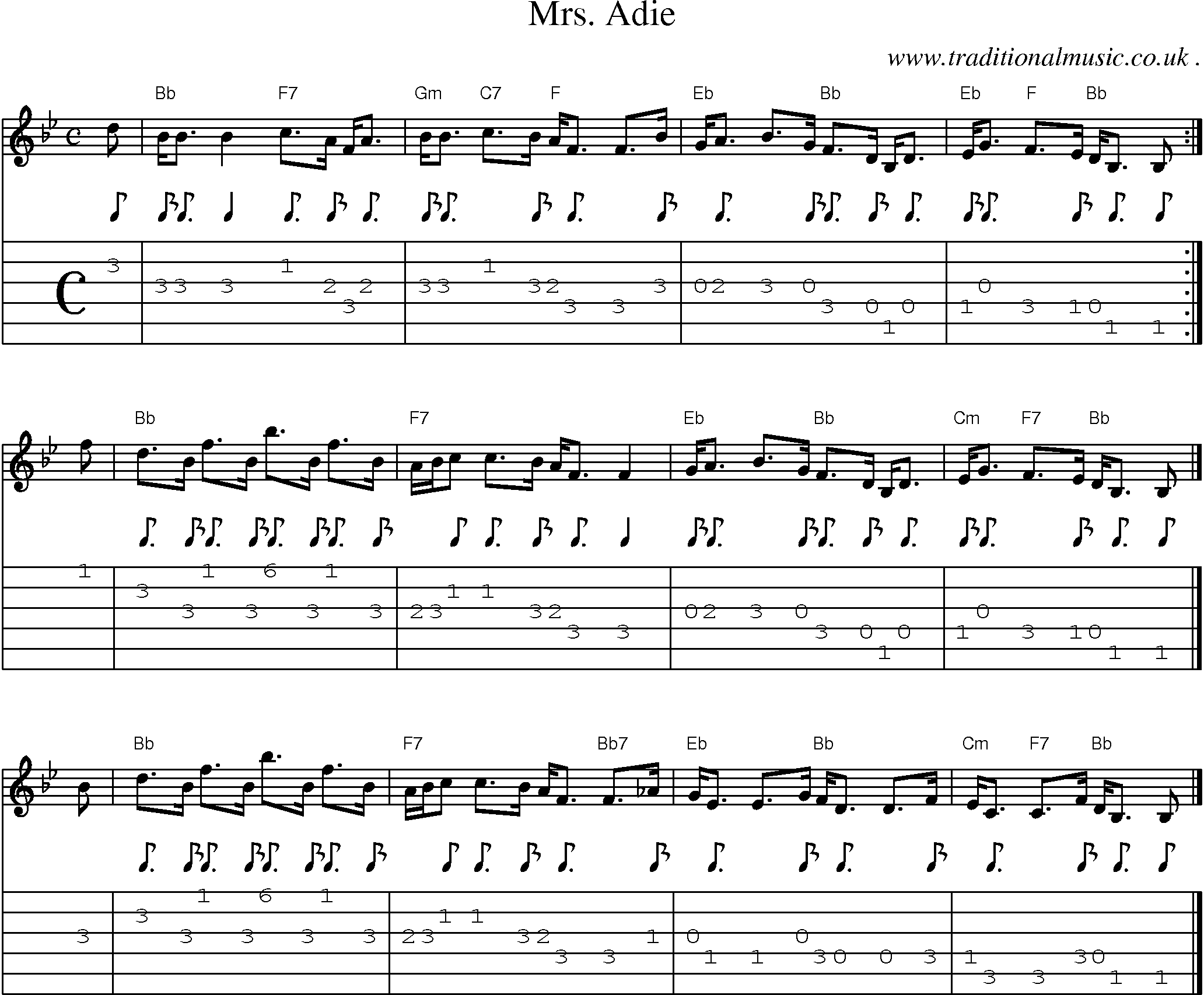 Sheet-music  score, Chords and Guitar Tabs for Mrs Adie