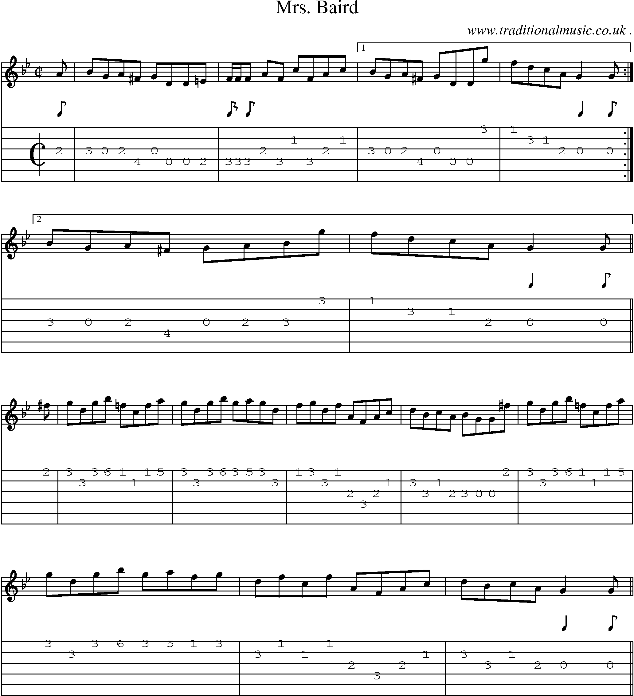 Sheet-music  score, Chords and Guitar Tabs for Mrs Baird