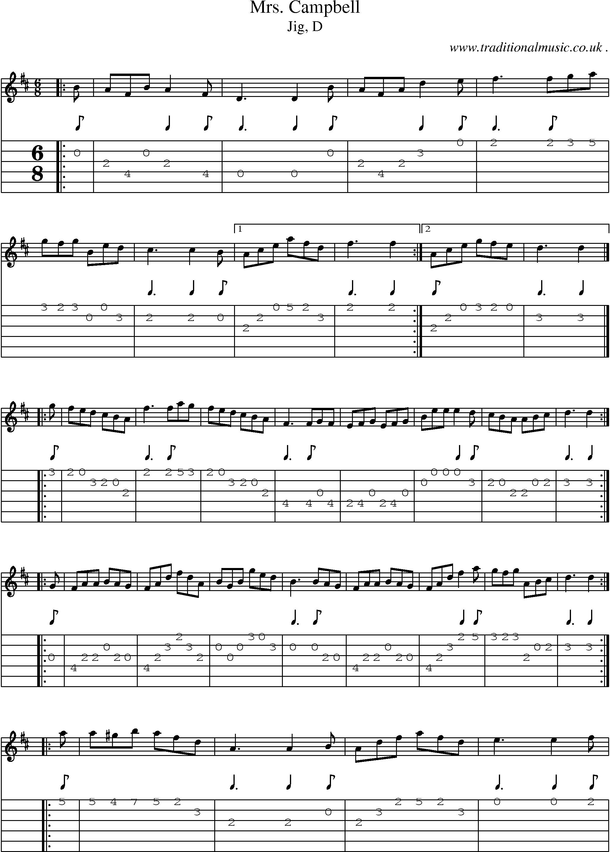 Sheet-music  score, Chords and Guitar Tabs for Mrs Campbell