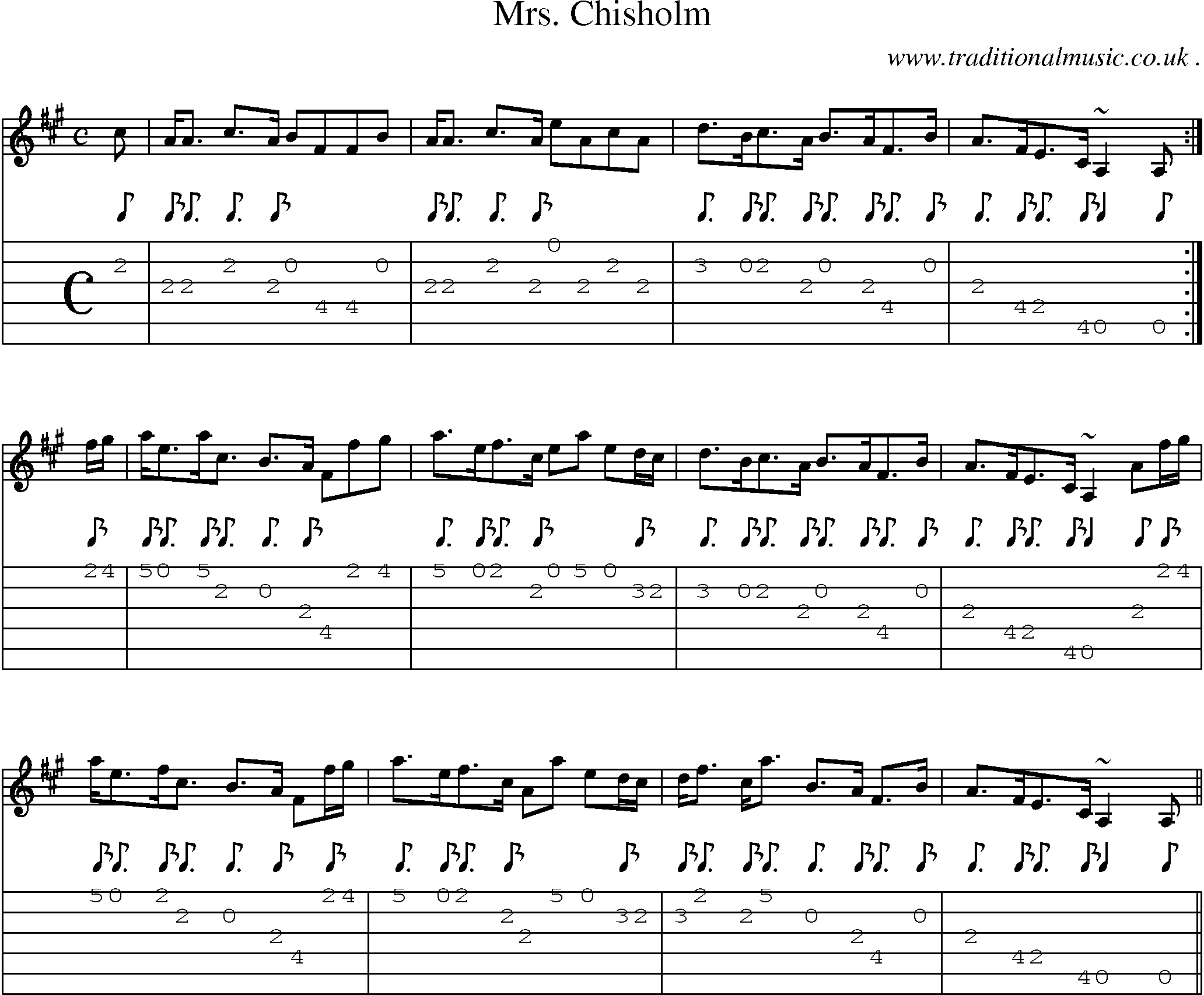 Sheet-music  score, Chords and Guitar Tabs for Mrs Chisholm