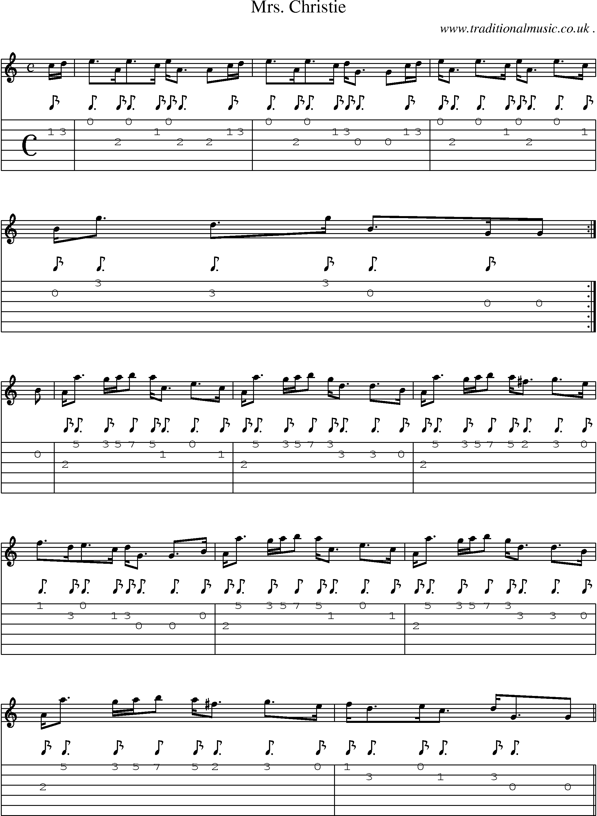 Sheet-music  score, Chords and Guitar Tabs for Mrs Christie
