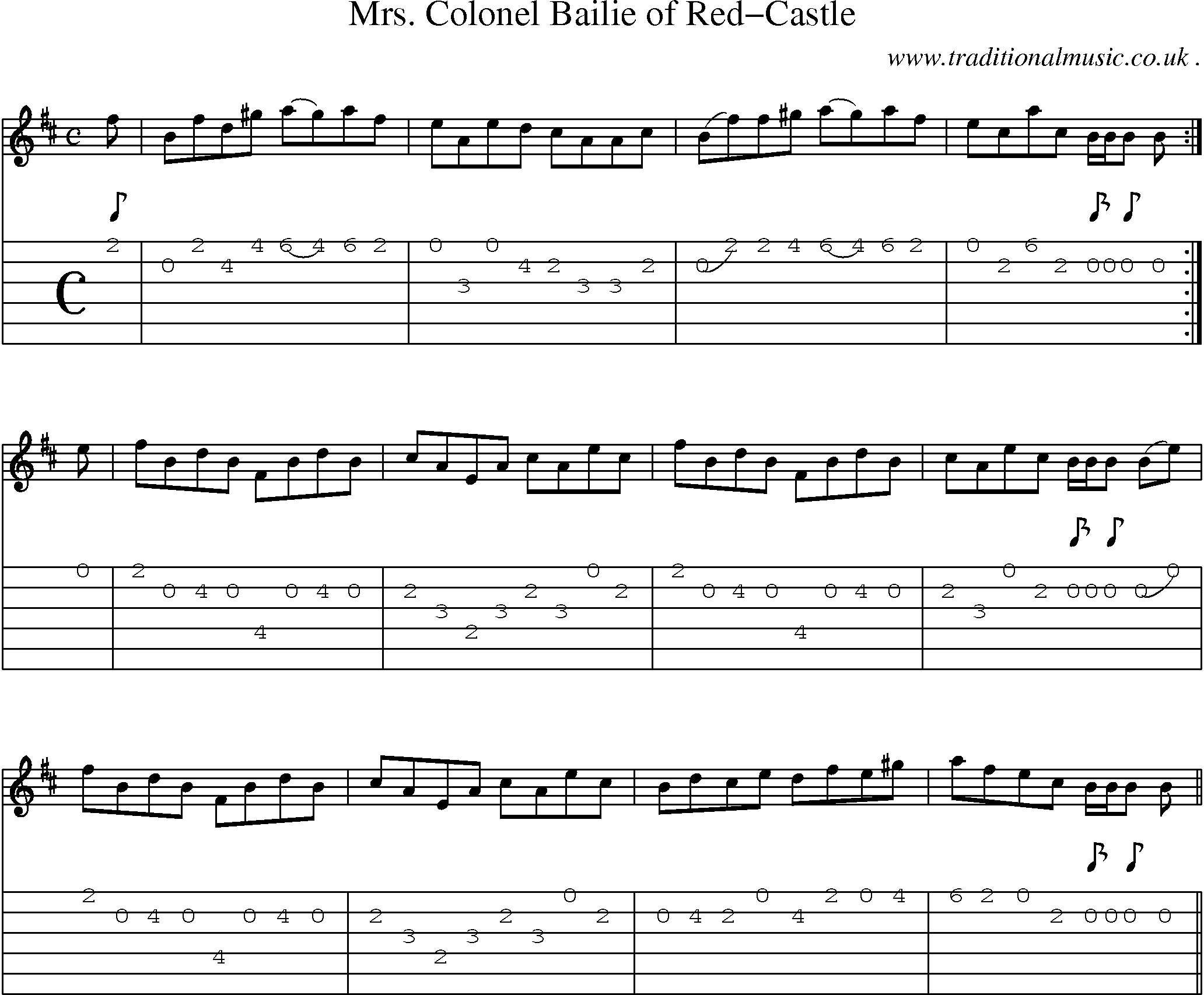 Sheet-music  score, Chords and Guitar Tabs for Mrs Colonel Bailie Of Red-castle