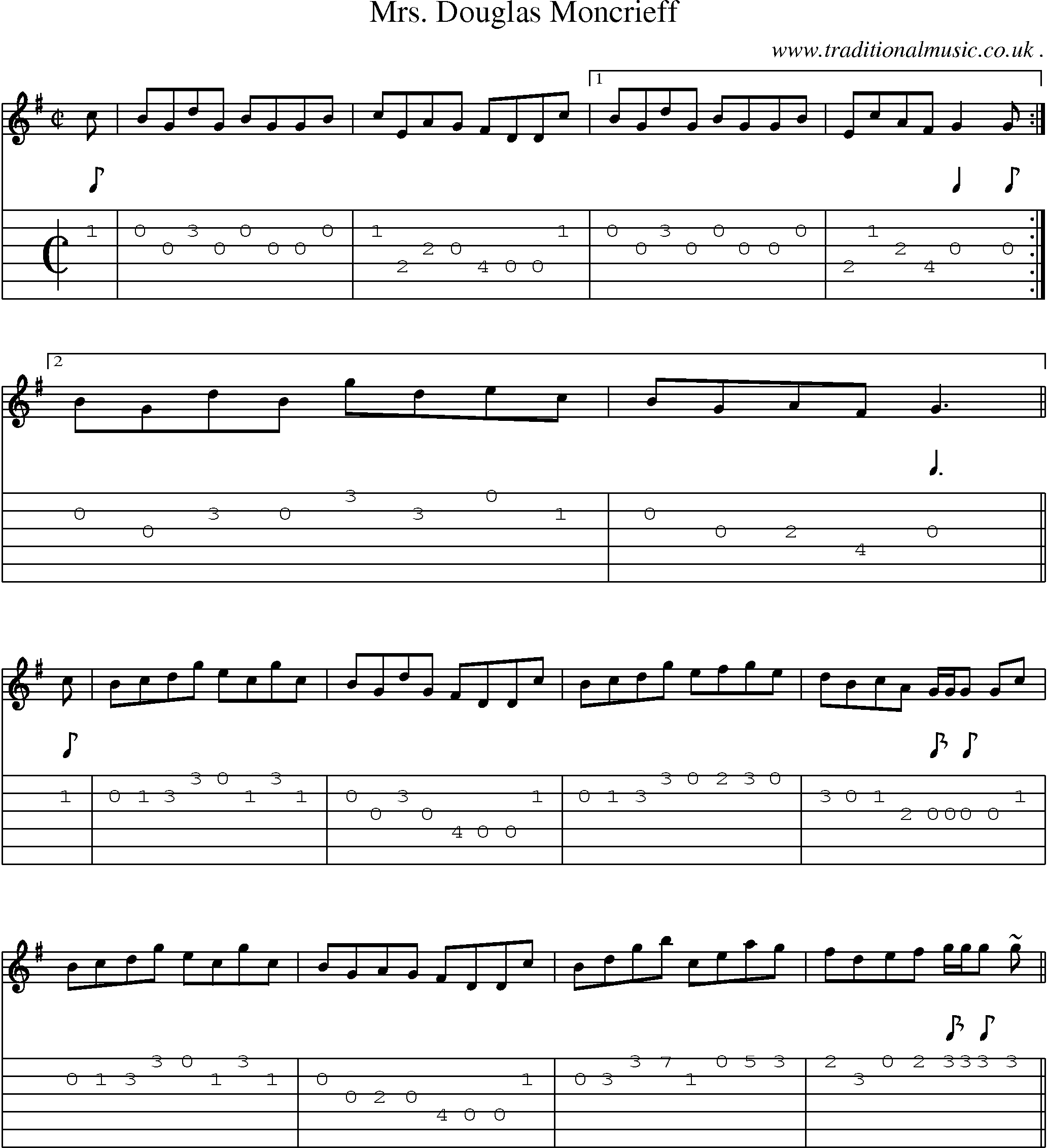 Sheet-music  score, Chords and Guitar Tabs for Mrs Douglas Moncrieff