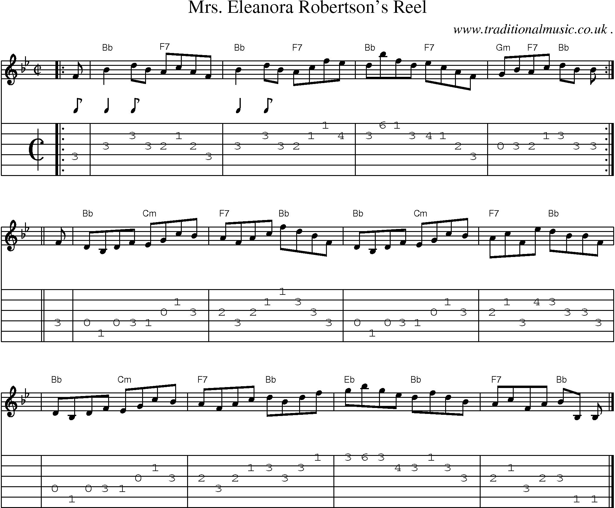 Sheet-music  score, Chords and Guitar Tabs for Mrs Eleanora Robertsons Reel