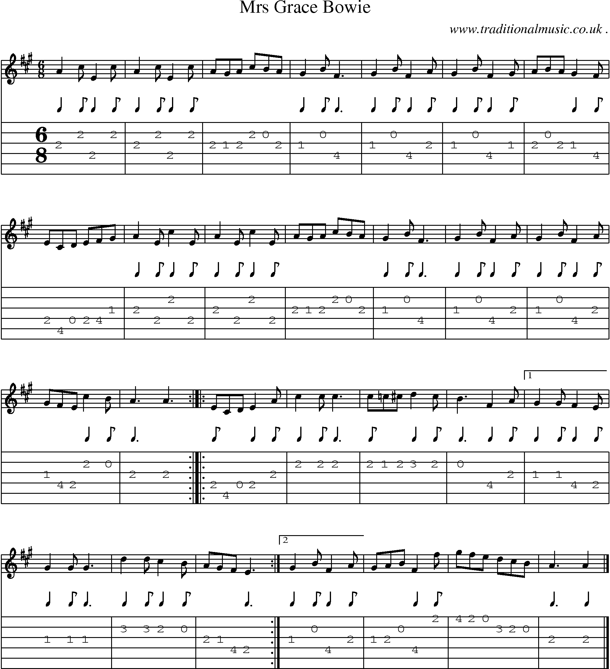Sheet-music  score, Chords and Guitar Tabs for Mrs Grace Bowie