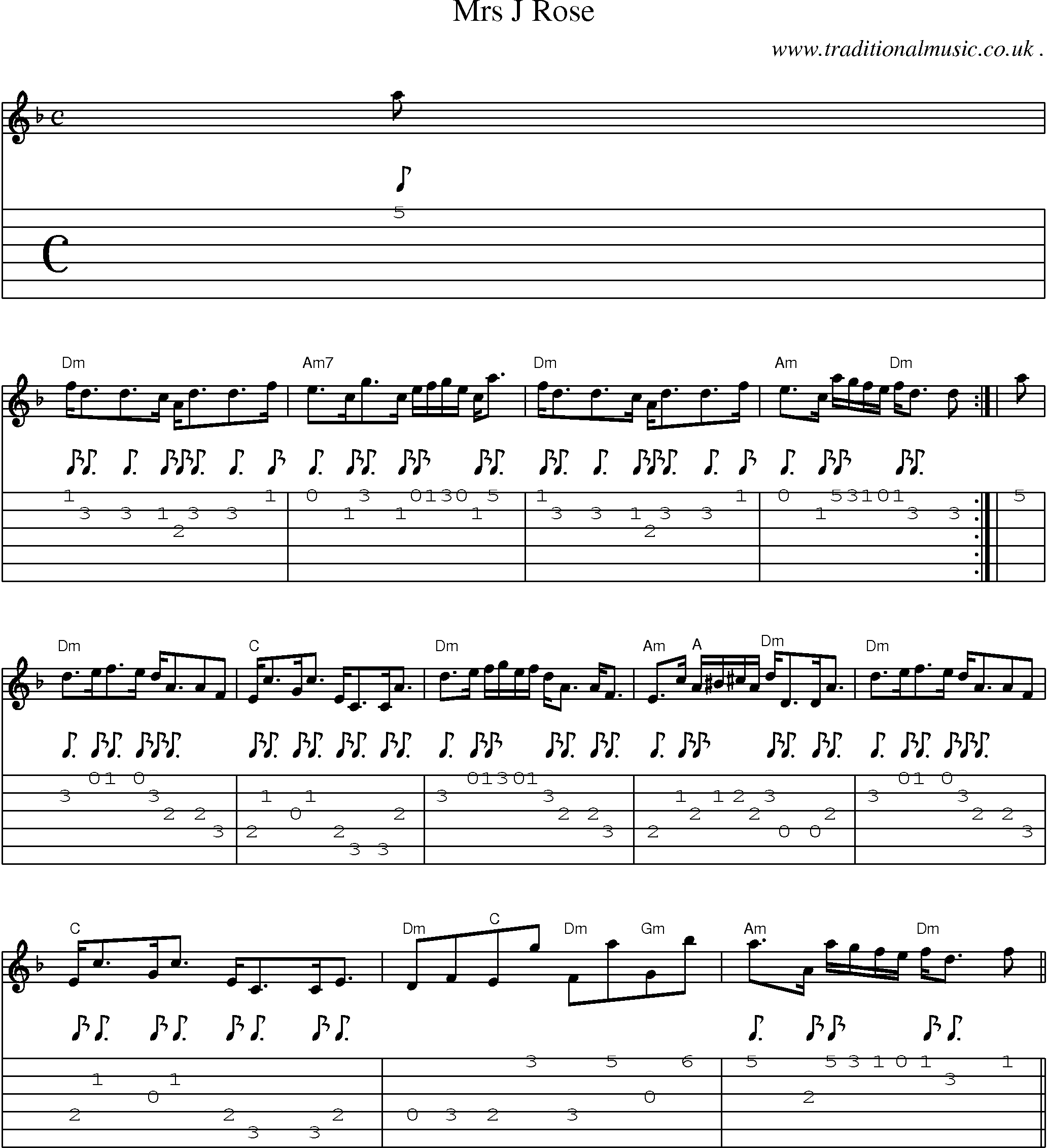 Sheet-music  score, Chords and Guitar Tabs for Mrs J Rose